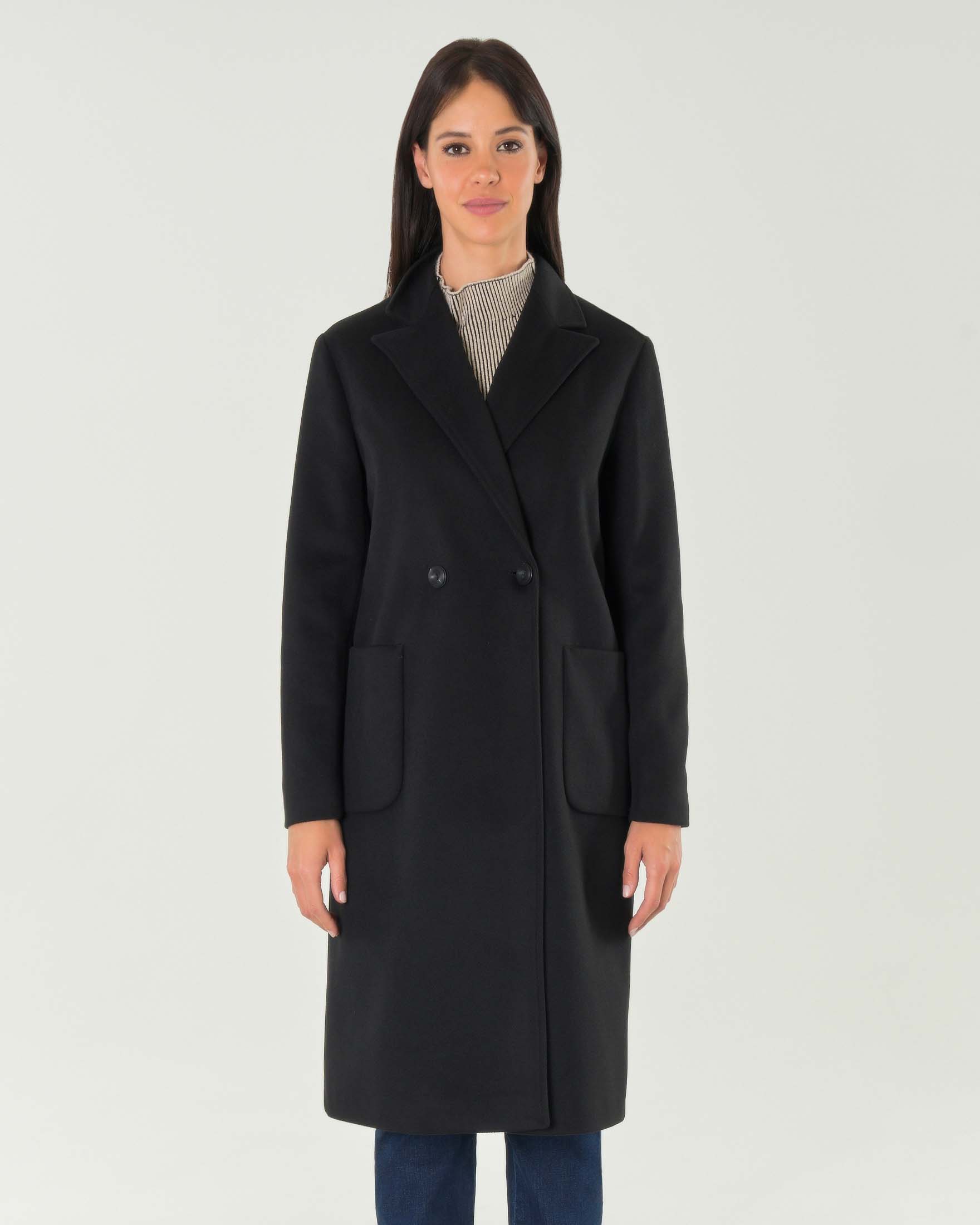 Cappotto nero doppiopetto over con maxi tasche laterali applicate image