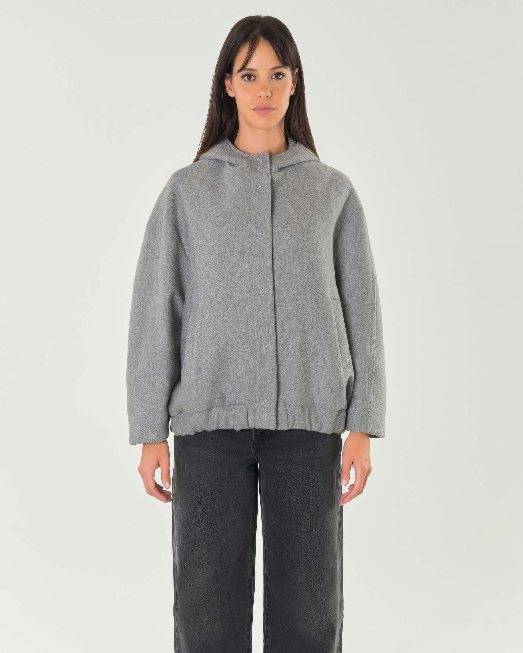 Bomber grigio in panno diagonale di misto lana con elastico inserito al fondo e cappuccio image