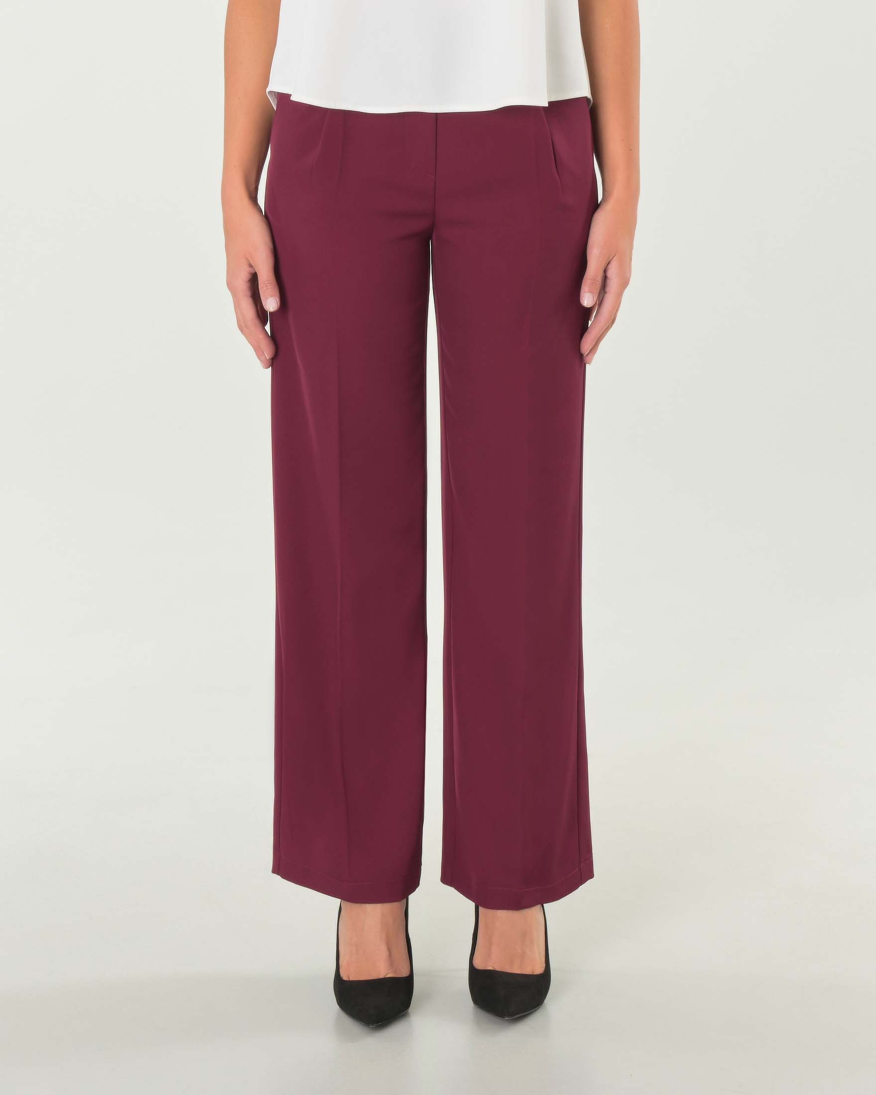 Pantaloni straight Hlo! bordeaux in tessuto stretch fluido con pinces in vita image