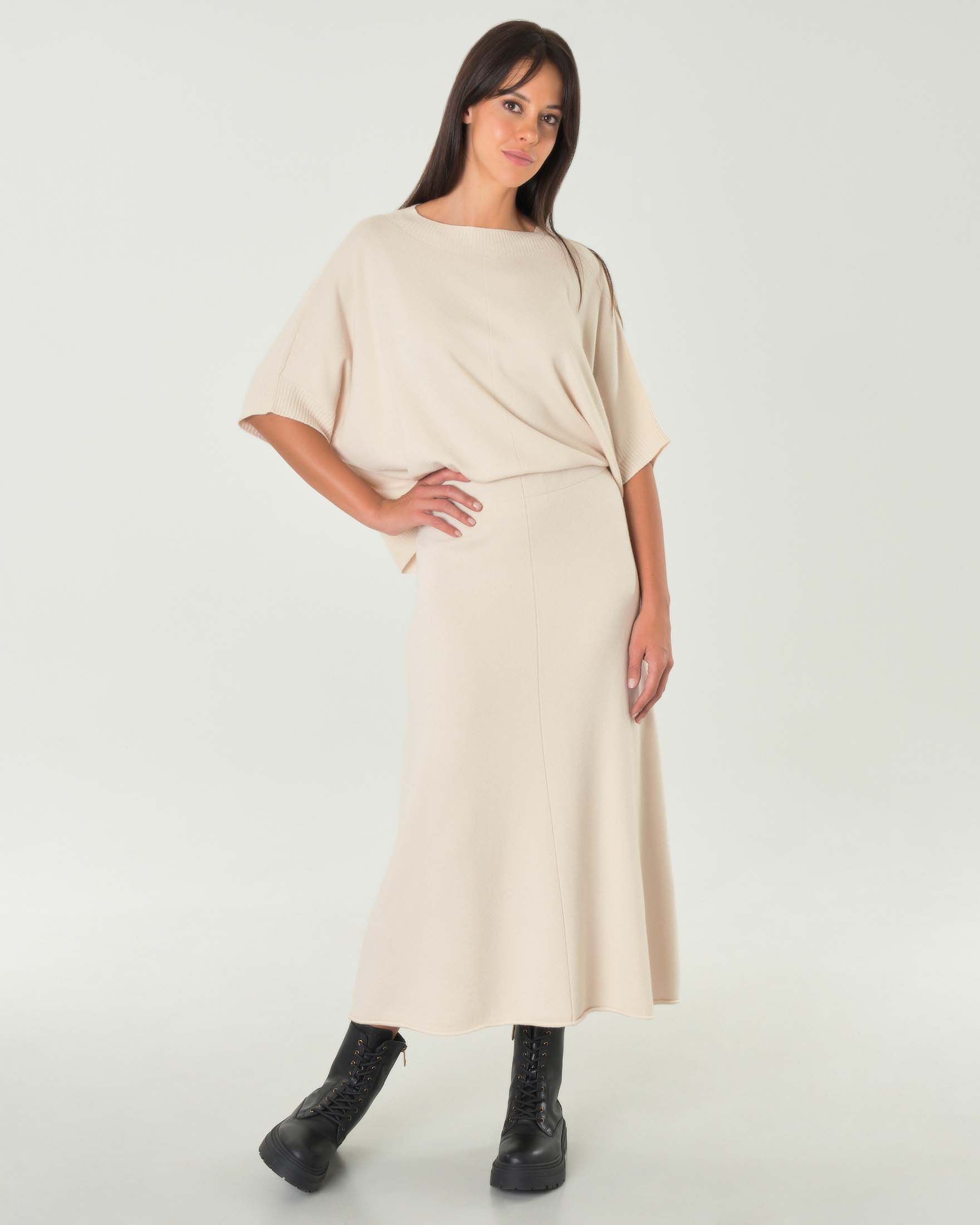 Gonna midi beige dalla linea svasata in maglia di misto viscosa image