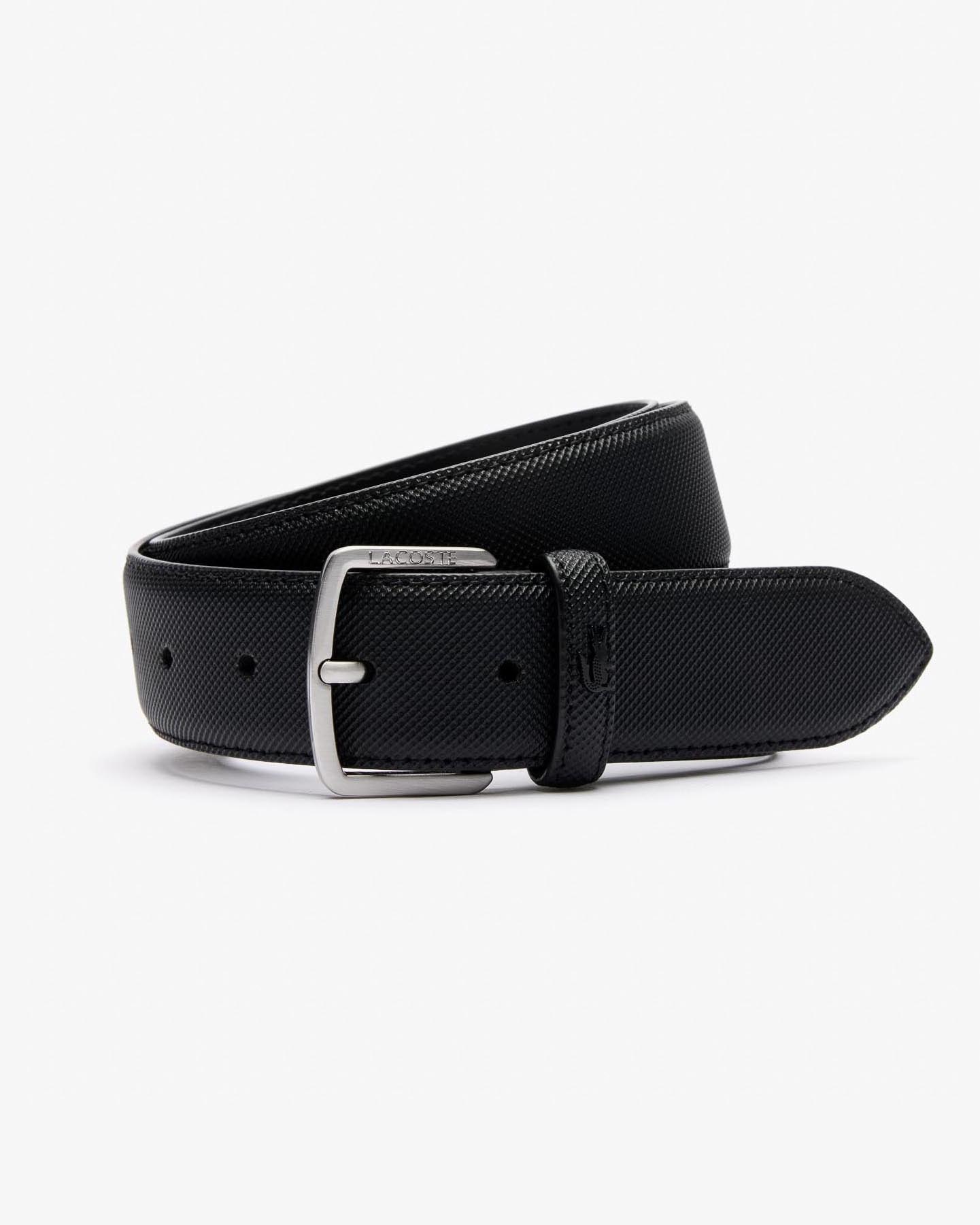Lacoste — Cintura Lacoste nera in canvas piqué con fibbia argento