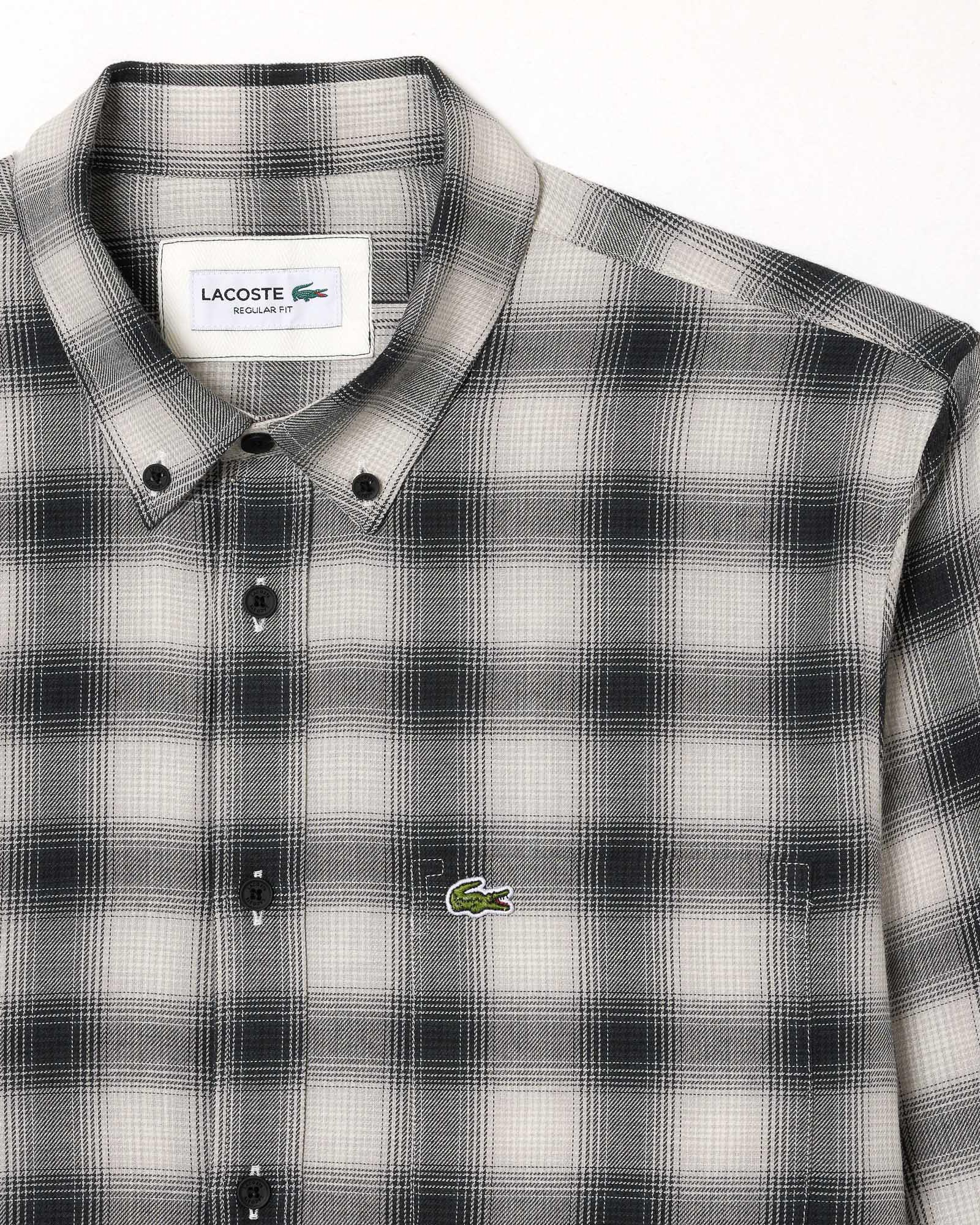 Camicia check bianca e nera in flanella di misto cotone e lana con collo button down | Pellizzari