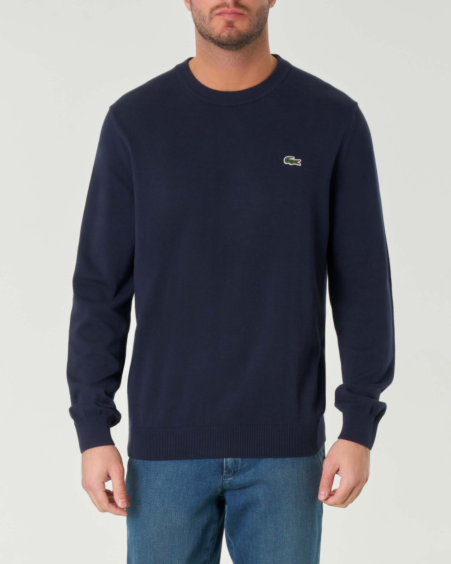 Maglia girocollo Lacoste blu regular-fit in cotone con logo ricamato sul petto