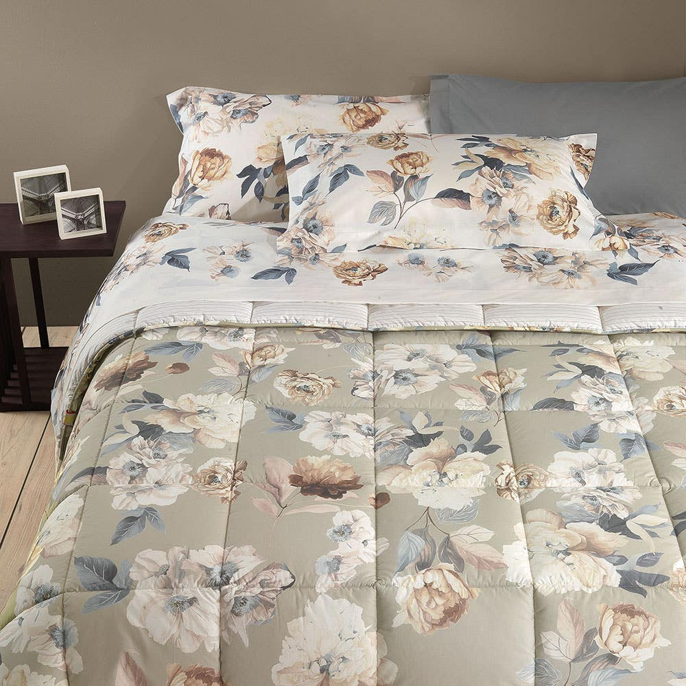 GABEL Trapunta leggera 220gr a fiori Peony grigio matrimoniale