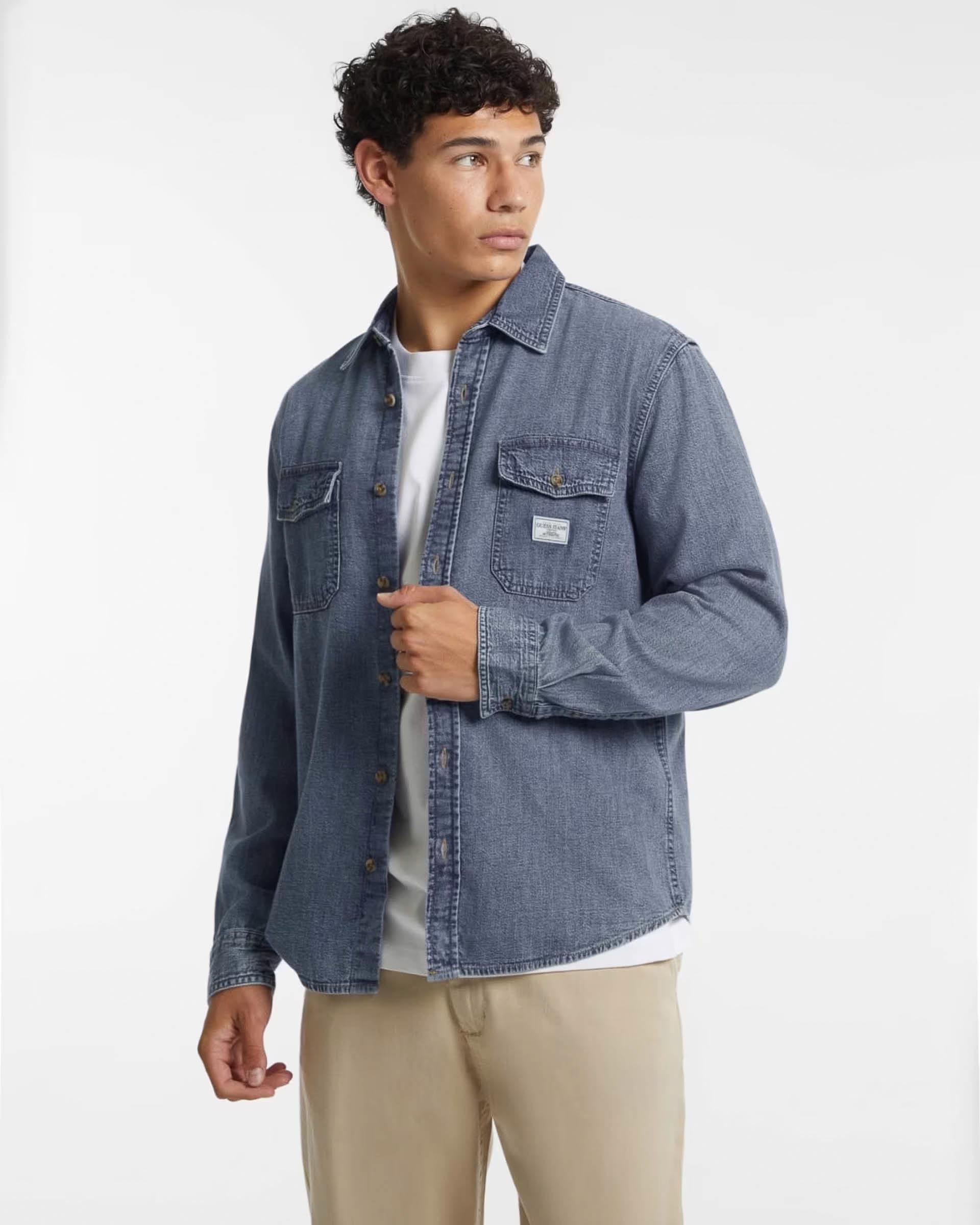 Overshirt Guess Jeans in denim di puro cotone lavaggio medio