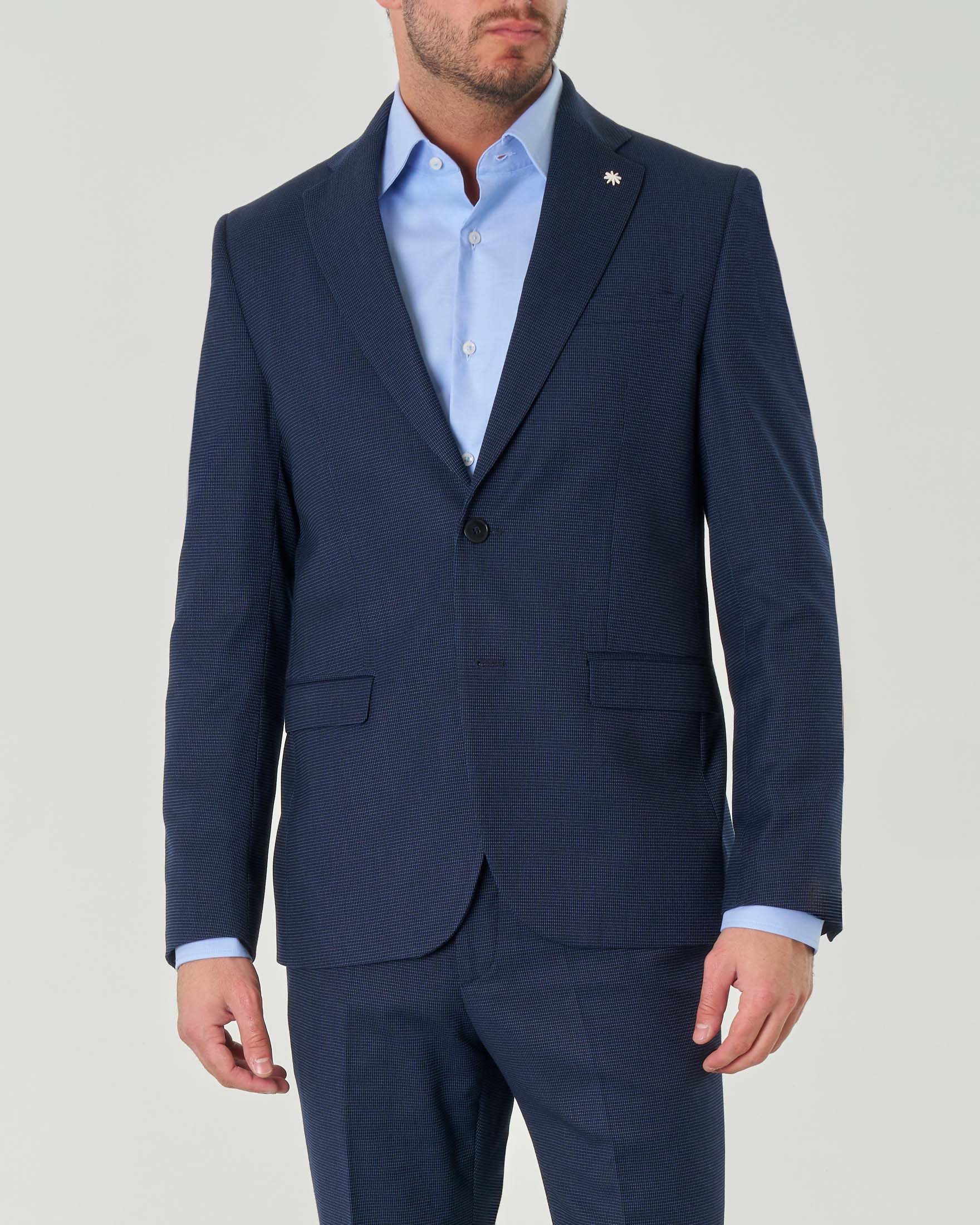 Abito monopetto blu indaco slim-fit in tessuto armaturato di misto viscosa stretch image