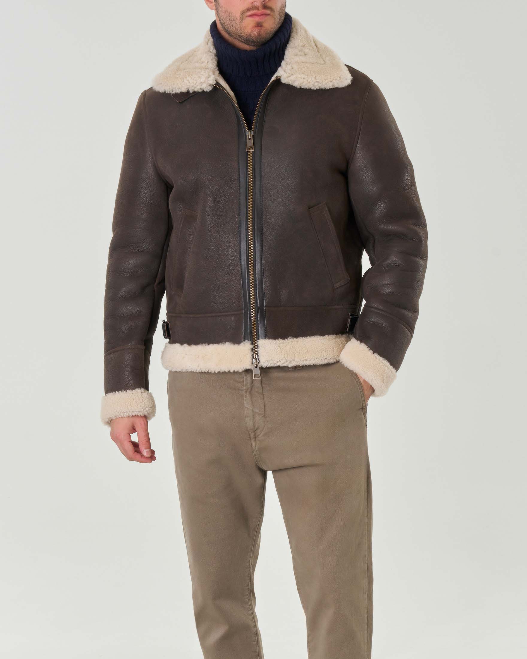 My Stuff — Giacca shearling My Stuff testa di moro foderata in orsetto color panna