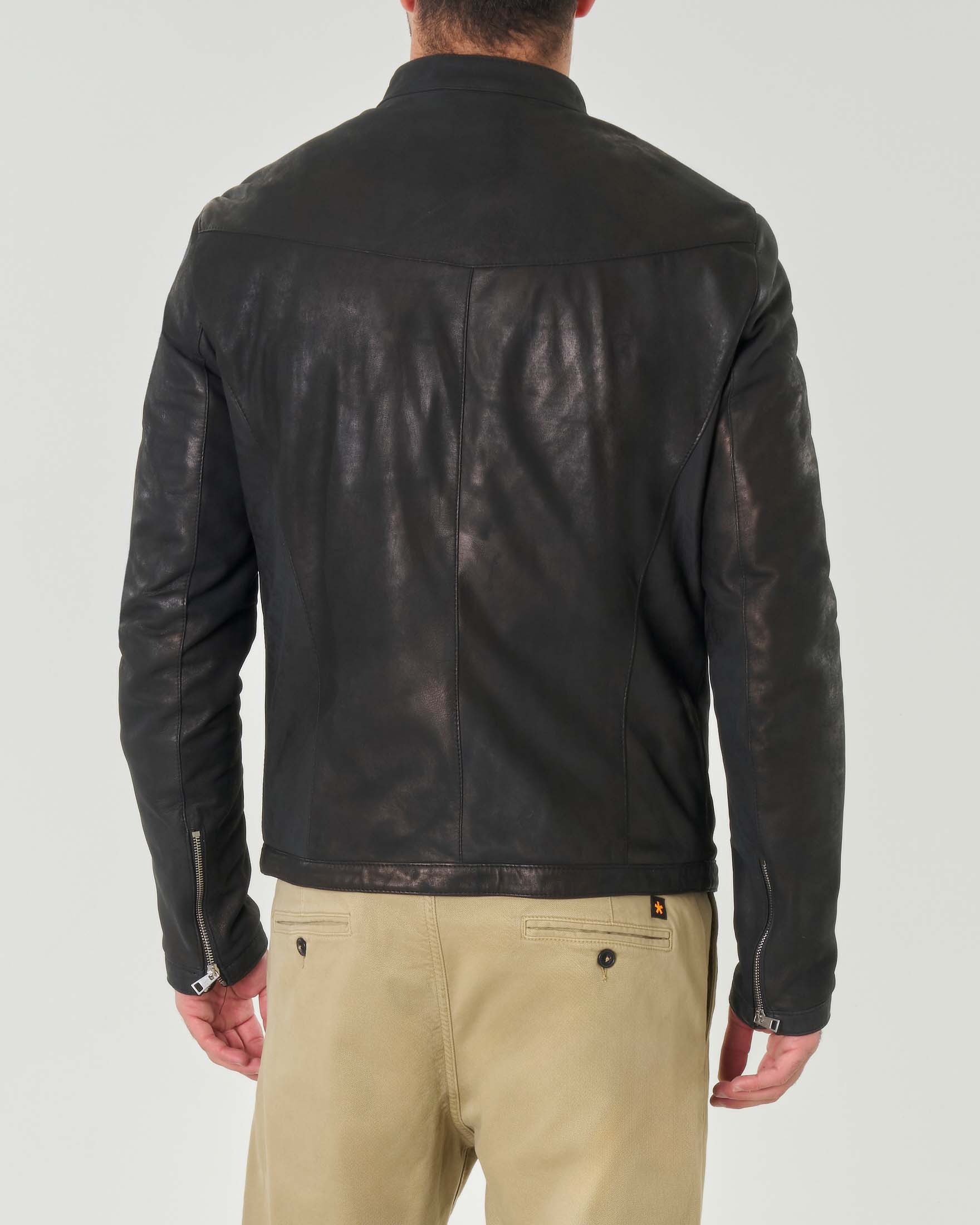 Giacca Biker In Pelle Nera Slim Fit Brando Vintage 100