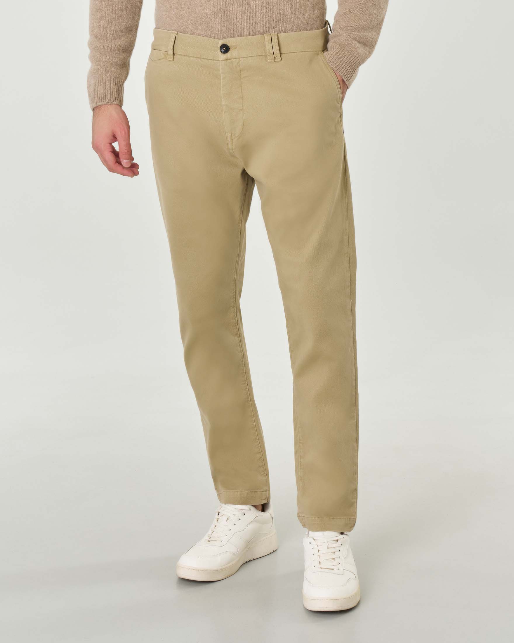 Pantaloni chino beige regular-fit in caldo tessuto di cotone stretch