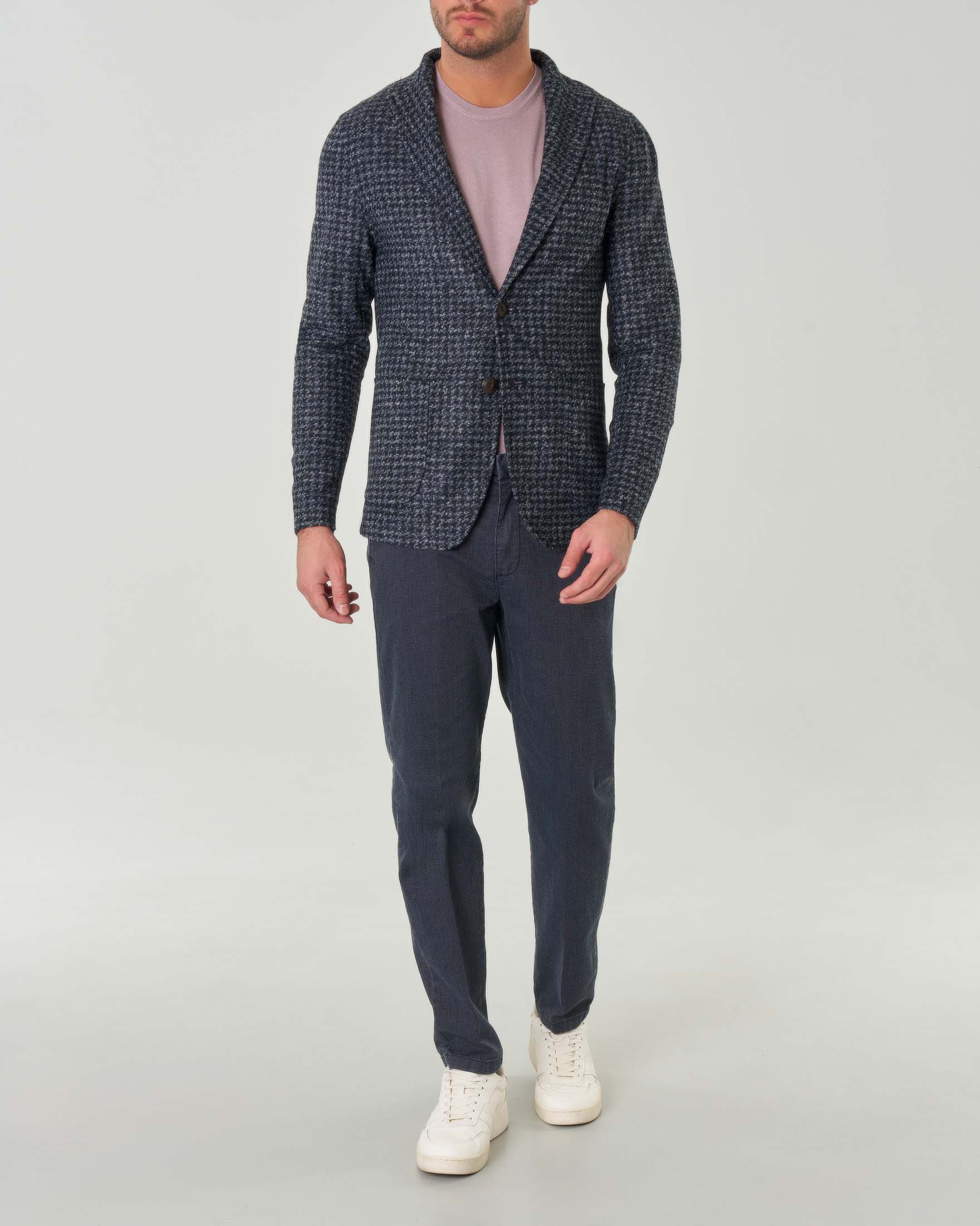 Giaccain maglia di misto lana con motivo a pied de poule grigio e nero image