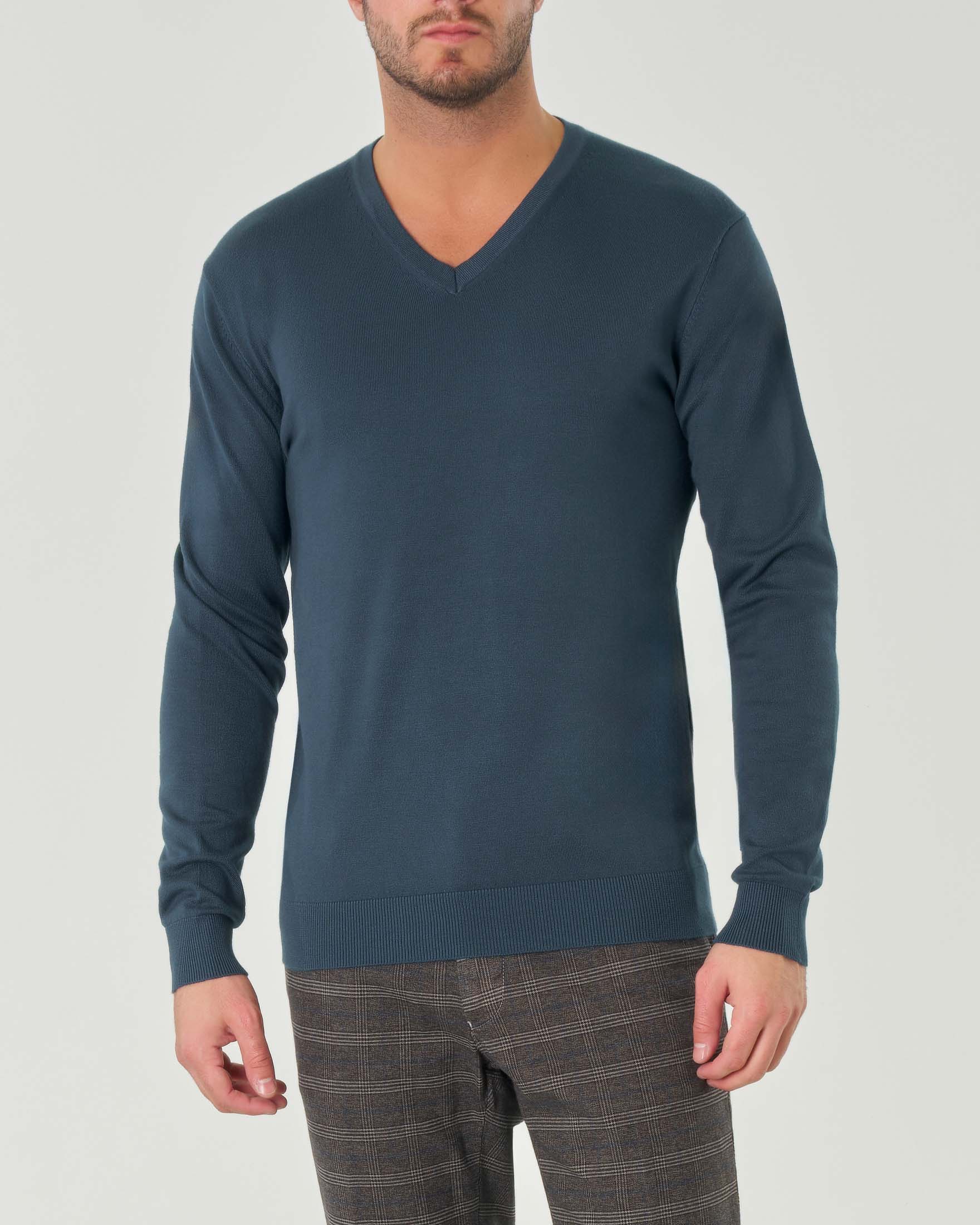 Maglia ottanio scollo a V tinta unita