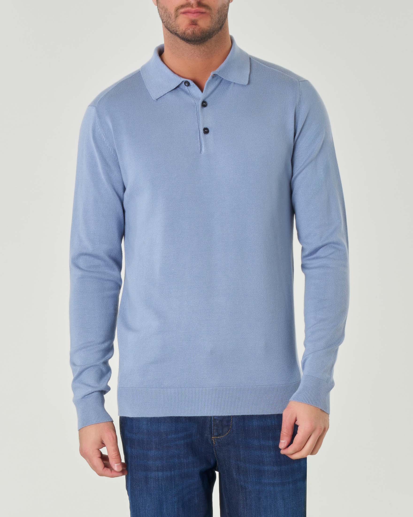 Polo manica lunga azzurra in maglia di viscosa