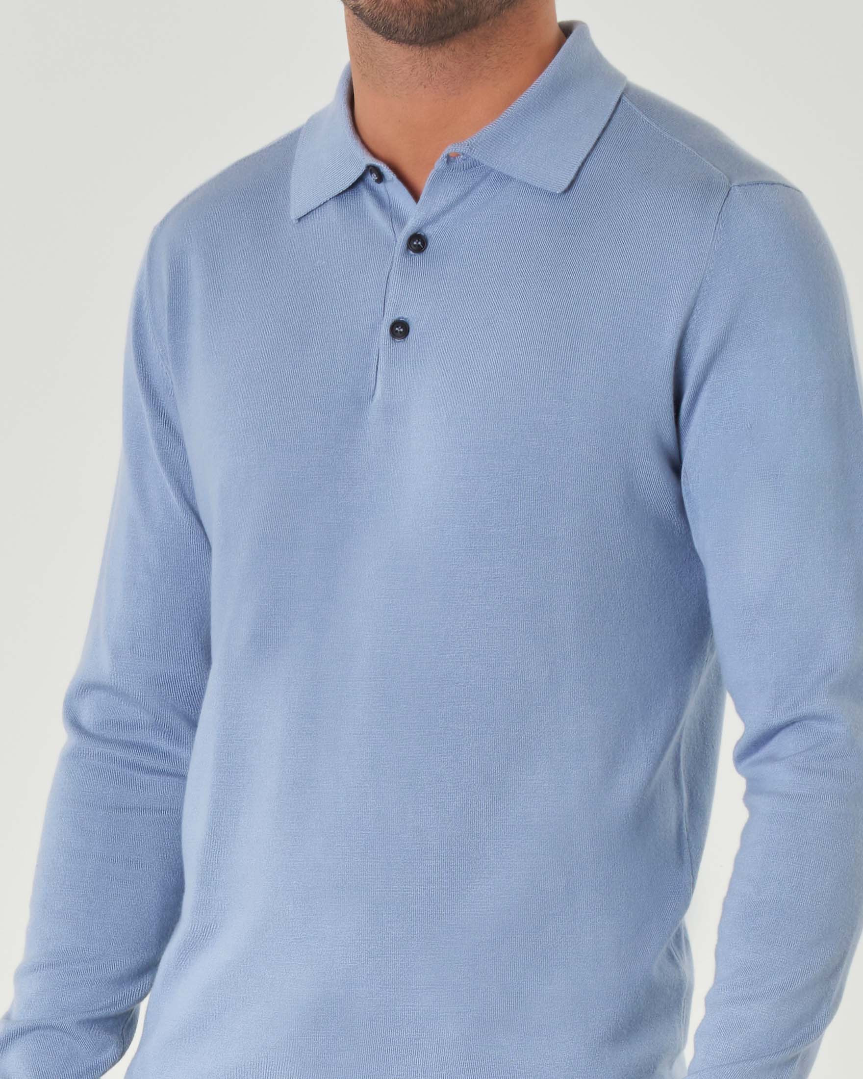 Polo manica lunga Paul Baker azzurra in maglia di viscosa image