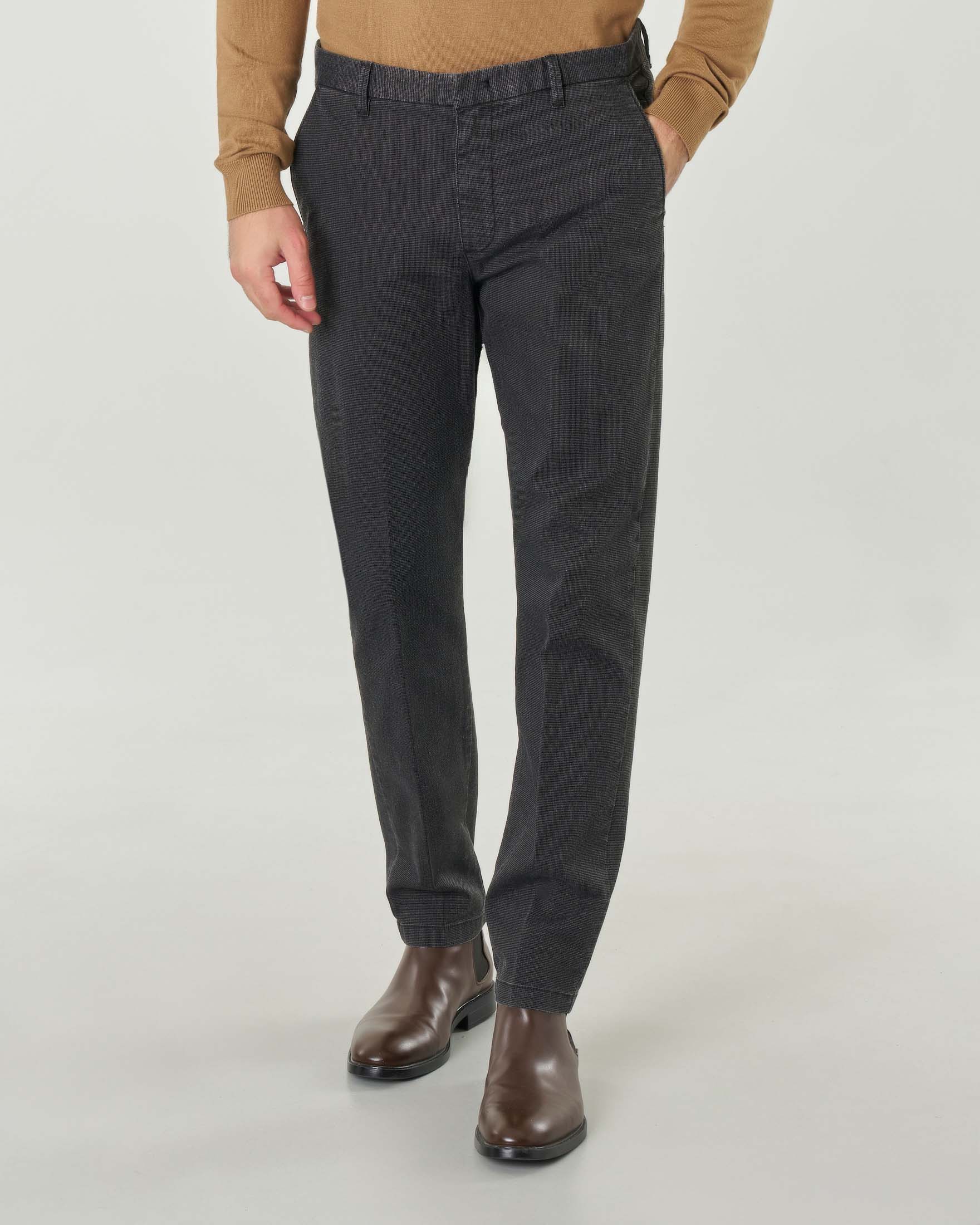 Pantaloni chino neri slim-fit in tessuto punta spillo di cotone stretch