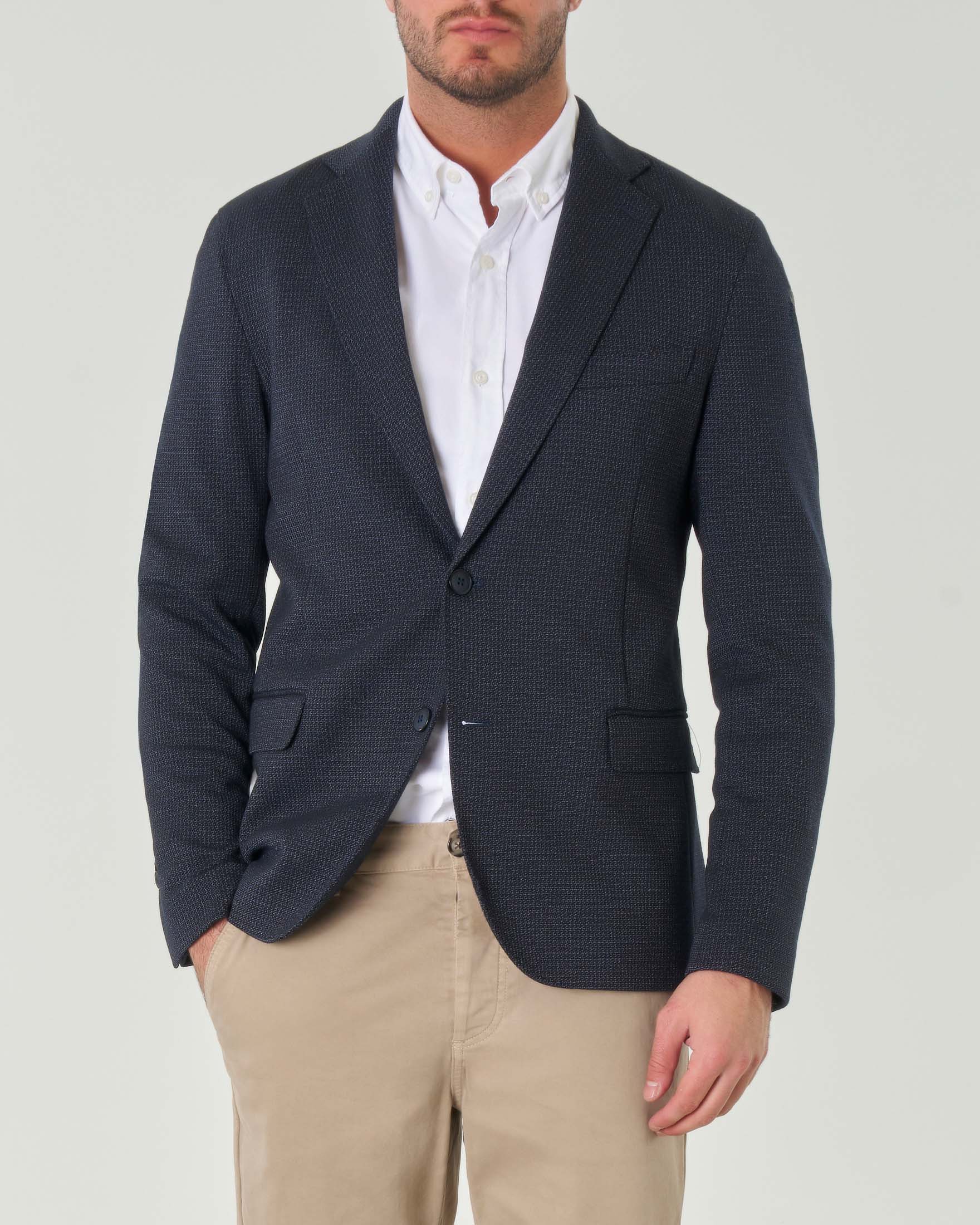 Blazer blu regular-fit in jersey di misto cotone stretch con armatura bicolore