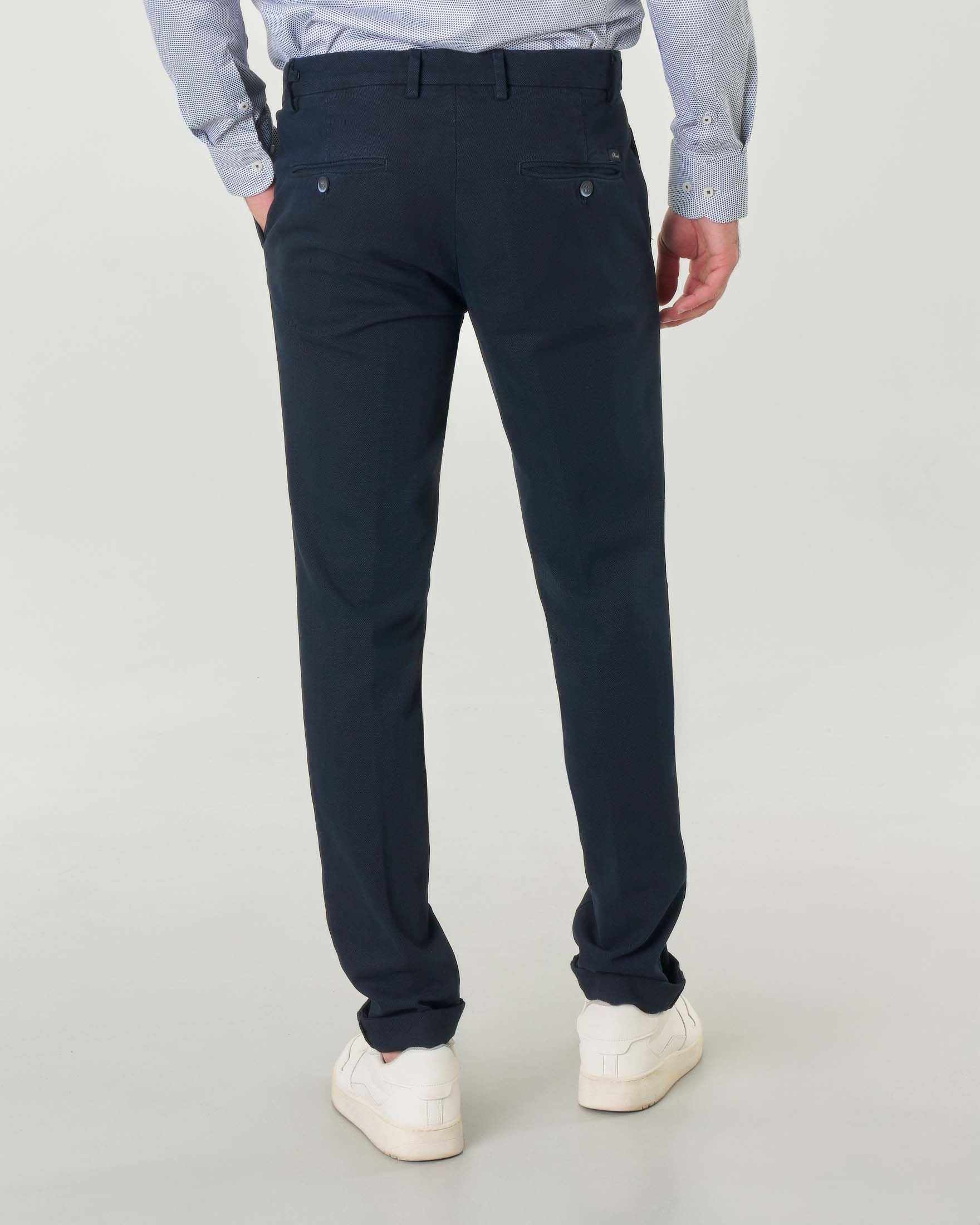 Pantaloni chino Powell Levanto blu slim-fit in cotone stretch a occhio di pernice