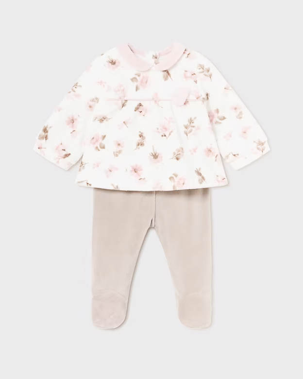 Completo Mayoral a due pezzi rosa e beige in velluto