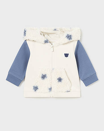 Completo Mayoral in felpa di cotone stretch avio e panna a tre pezzi image