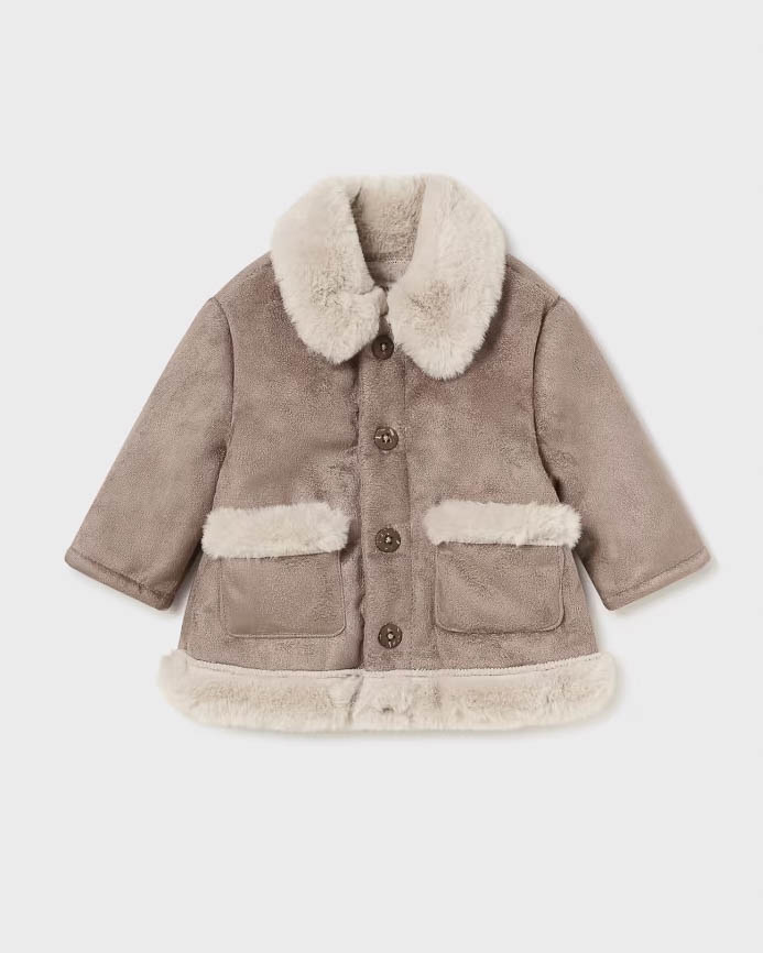 Giaccone Mayoral marrone in tessuto scamosciato con interno in teddy panna