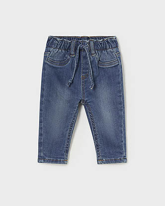 Jeans Mayoral in cotone stretch a lavaggio scuro stone washed con coulisse