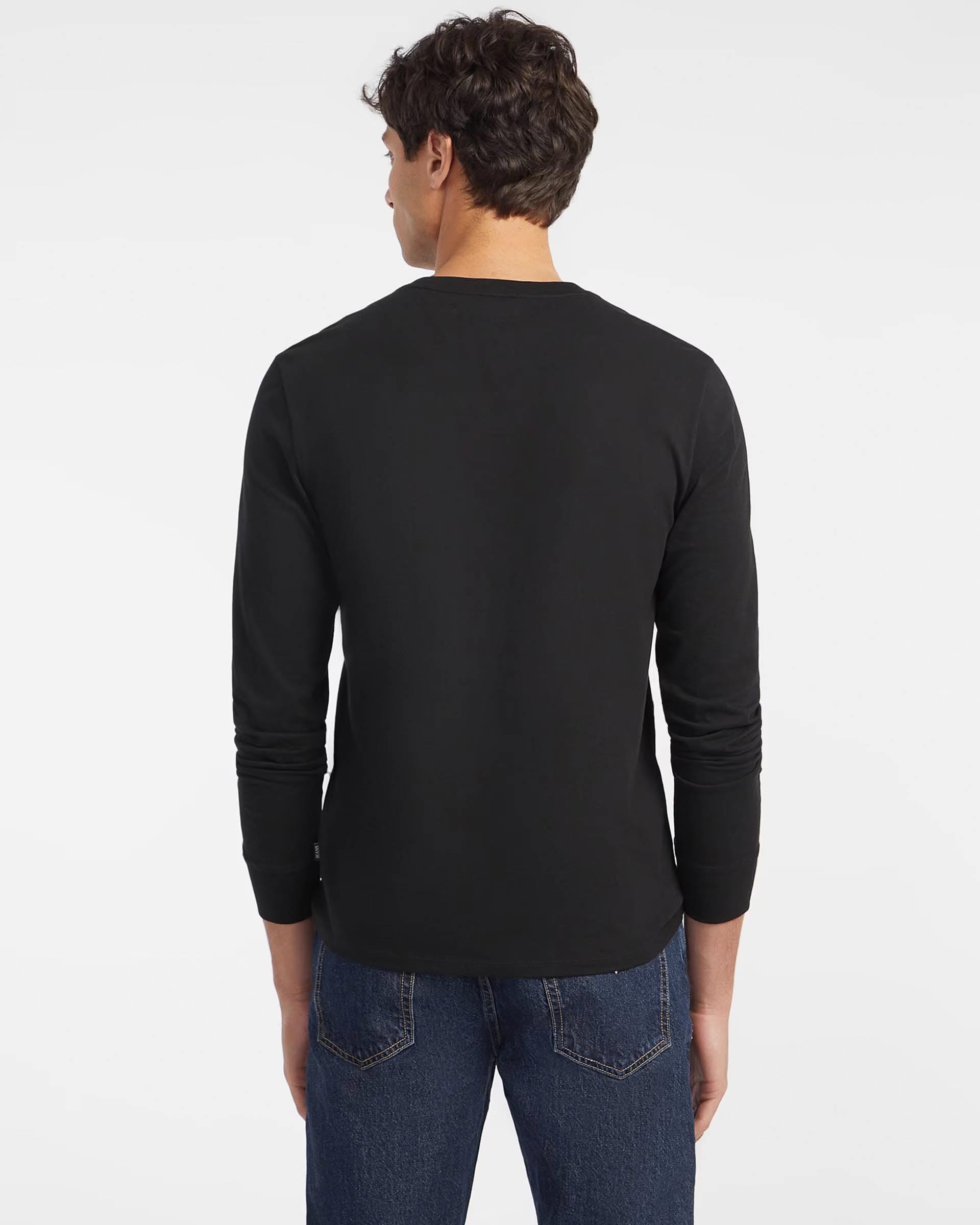 T-shirt slim nera manica lunga in puro cotone con logo scritta