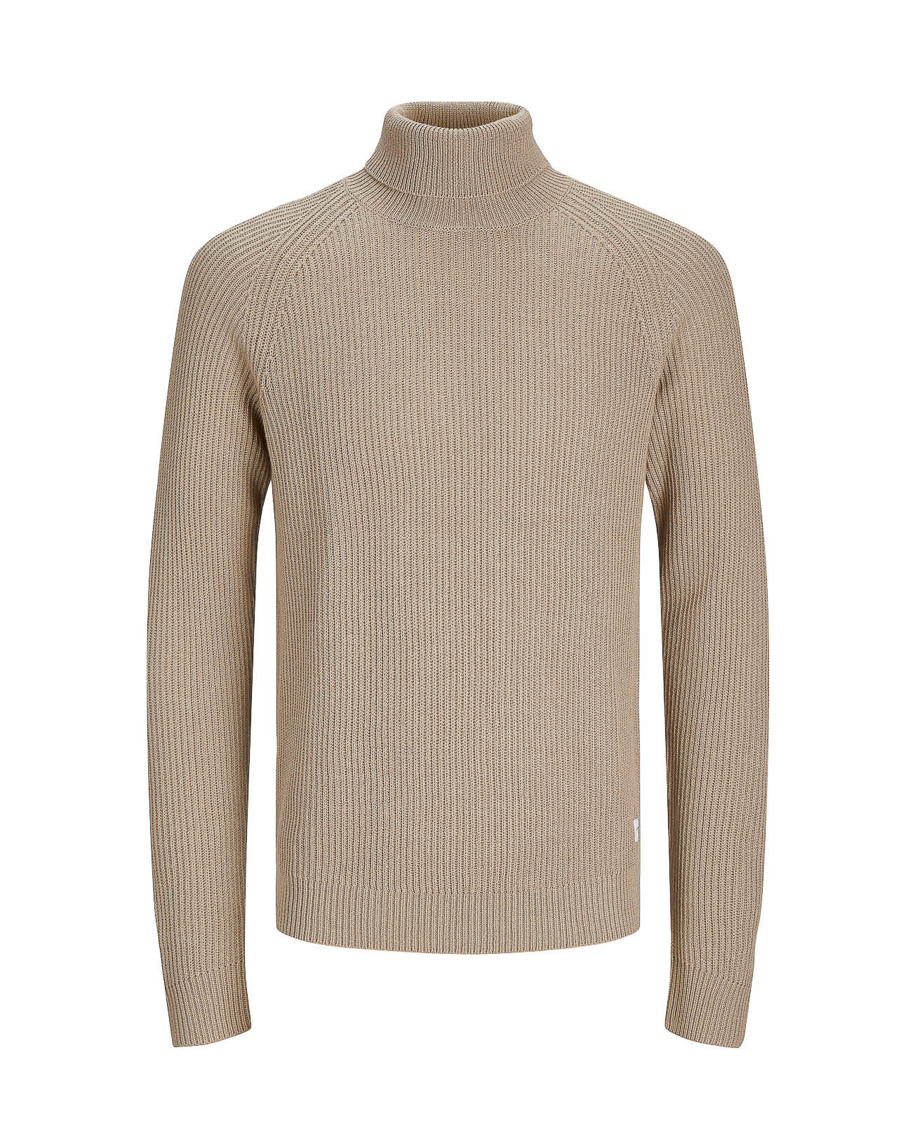 Dolcevita beige in misto cotone a coste inglesi con maniche raglan