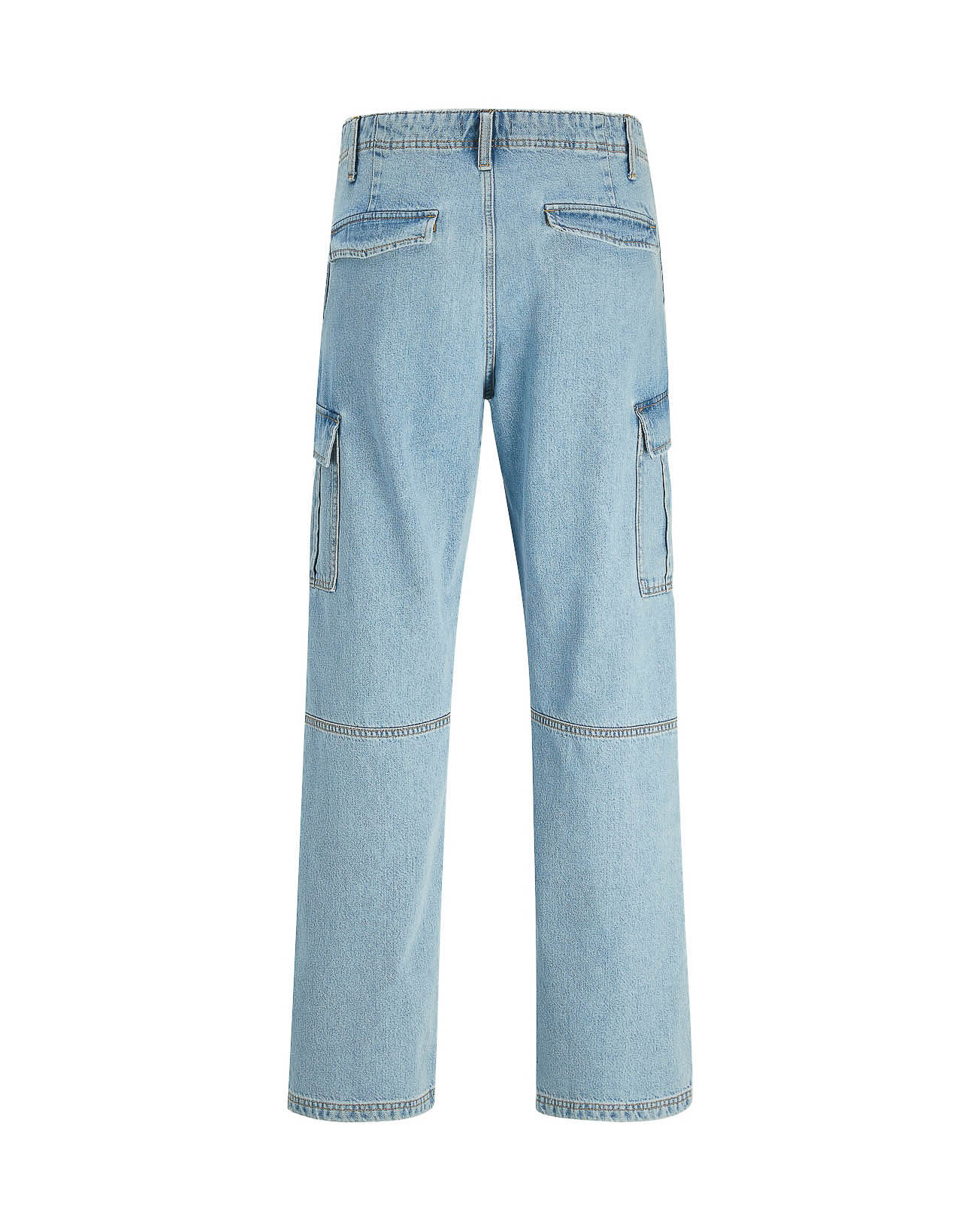 Jeans cargo loose fit a gamba ampia in puro cotone lavaggio chiaro super stone washed