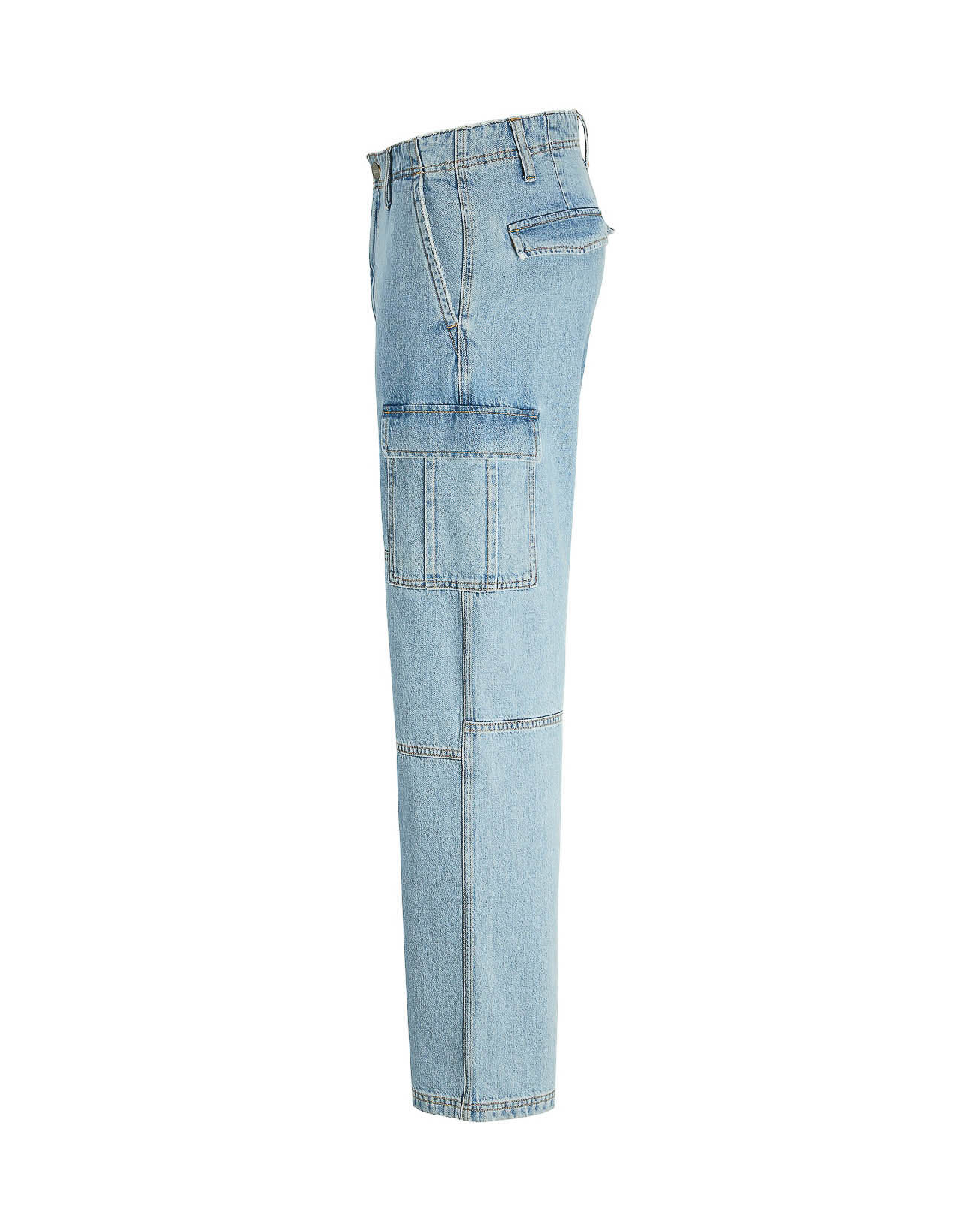 Jeans cargo loose fit a gamba ampia in puro cotone lavaggio chiaro super stone washed