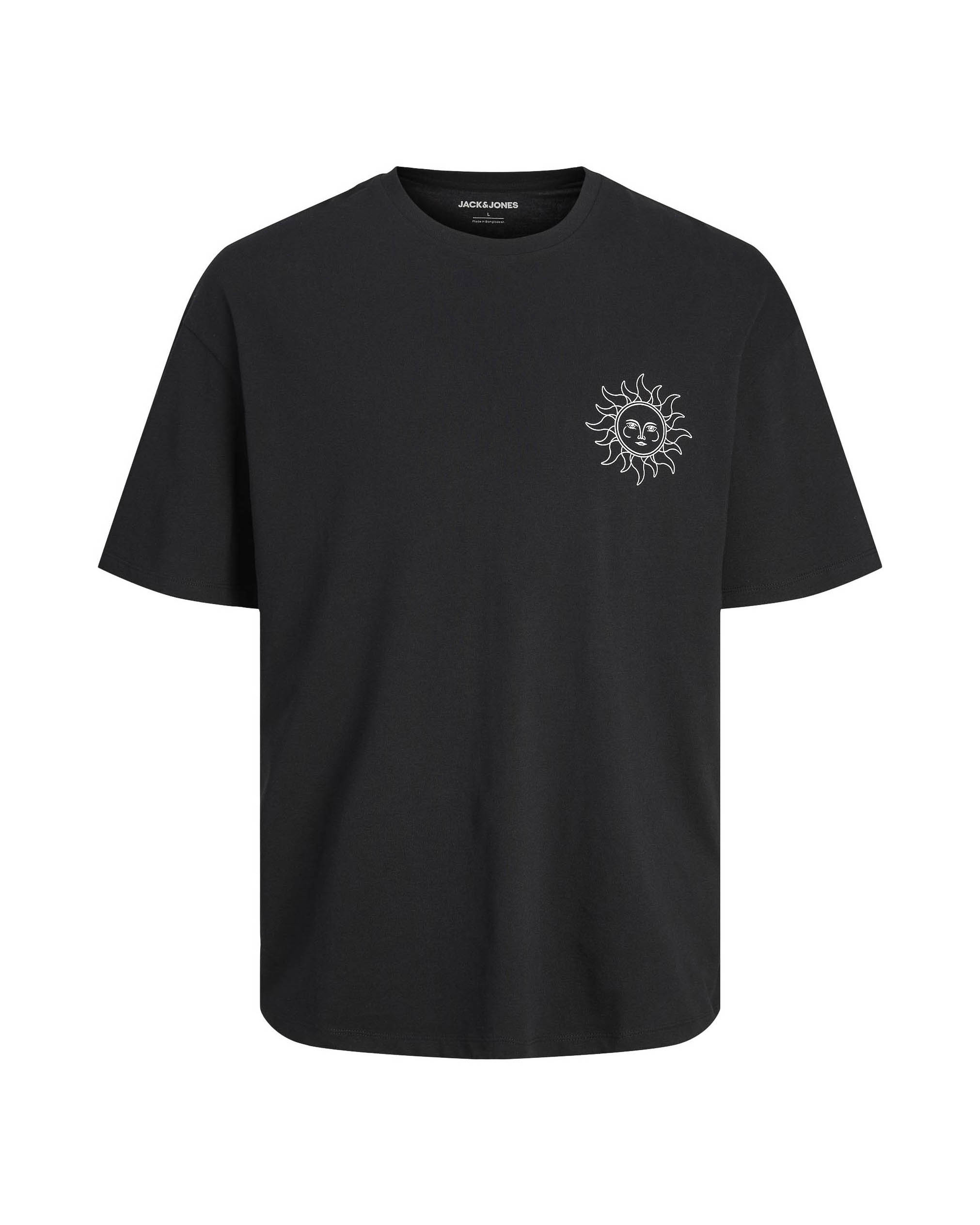T-shirt nera in puro cotone con stampa sole fronte e retro