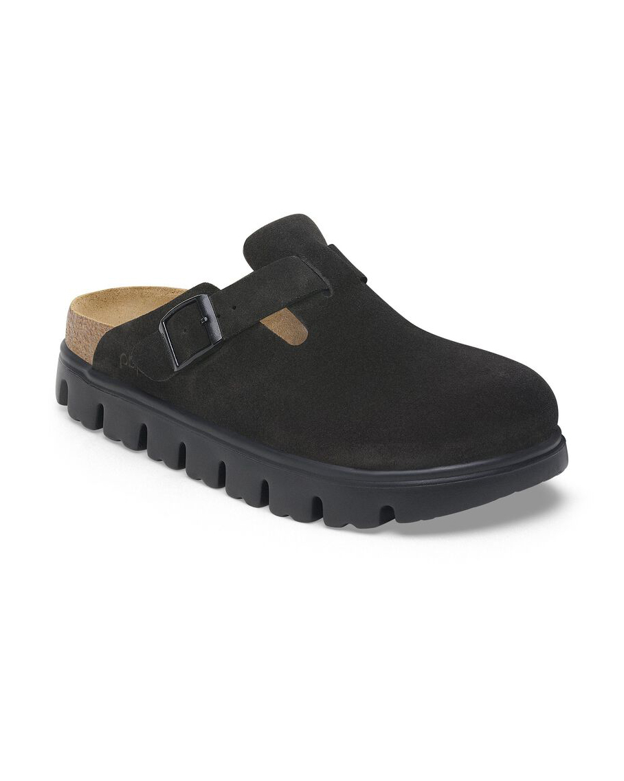Sandalo Boston Chunky nero in pelle scamosciata con plateau a scanalature