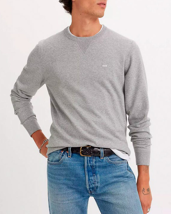 Maglia Levi's grigia girocollo in cotone stretch con taglio felpa e logo batwing piccolo sul petto