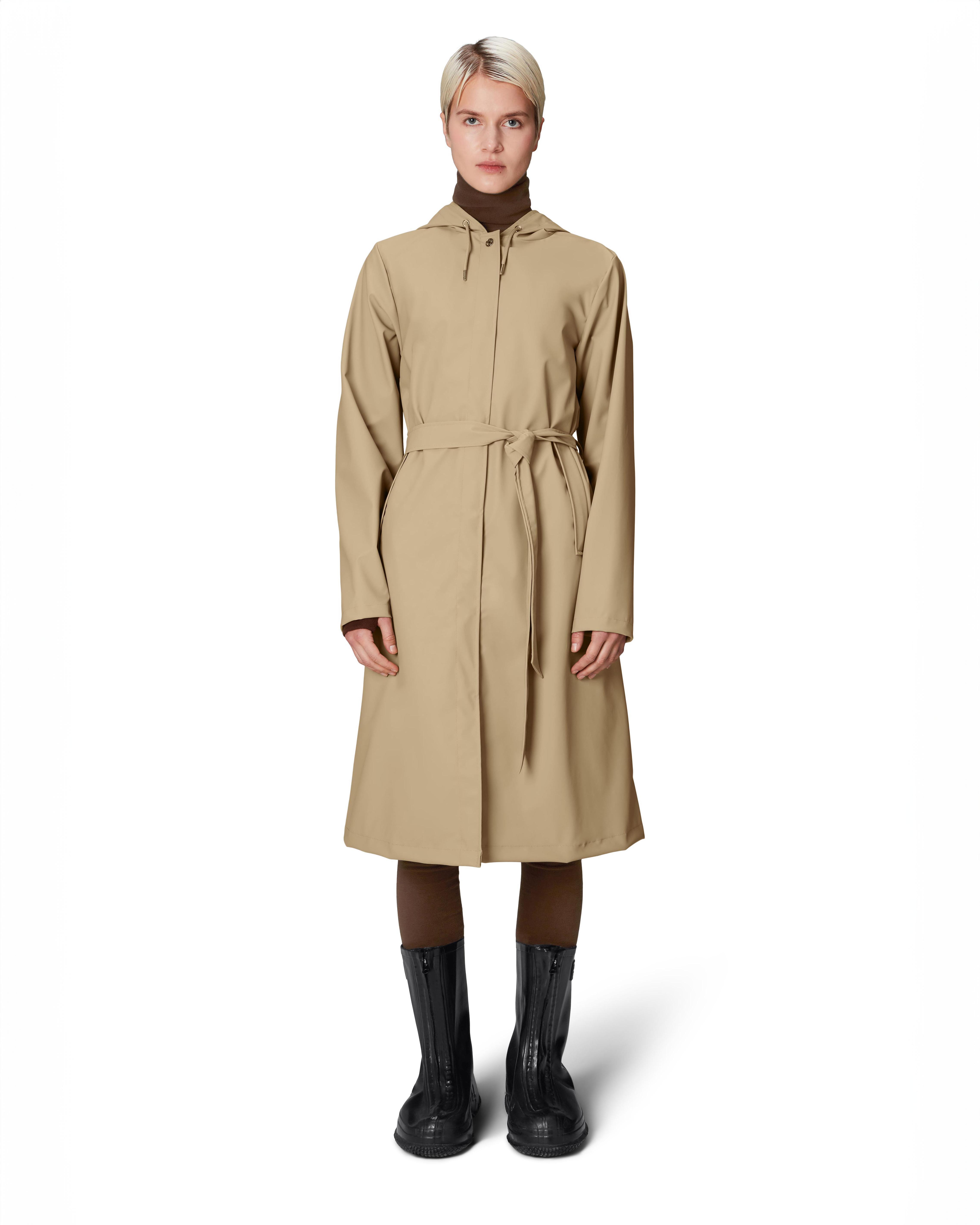 A-Line Longer W Jacket color sabbia dalla linea svasata con cappuccio