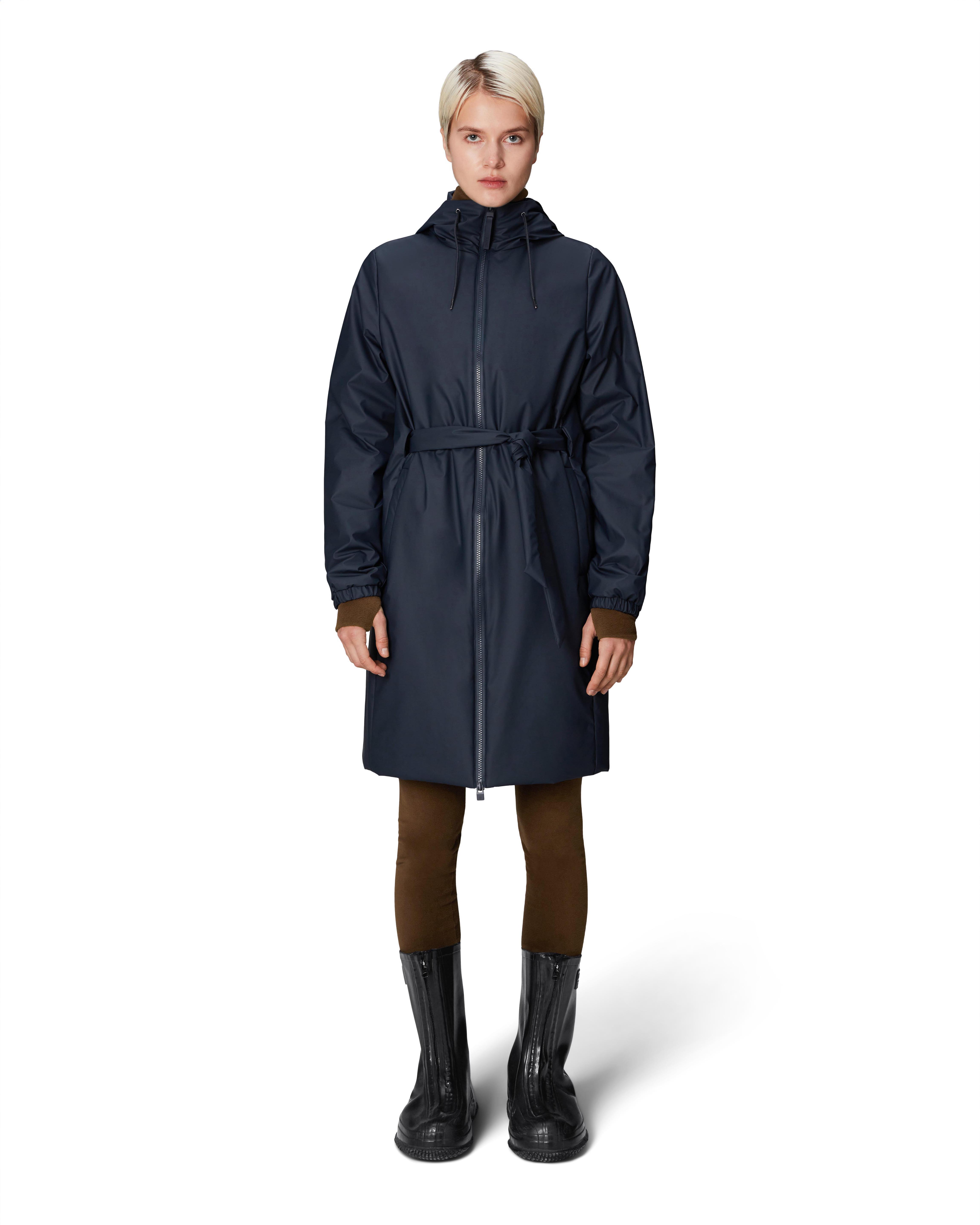 Piumino blu Lohja Long impermeabile con imbottitura leggera e cappuccio