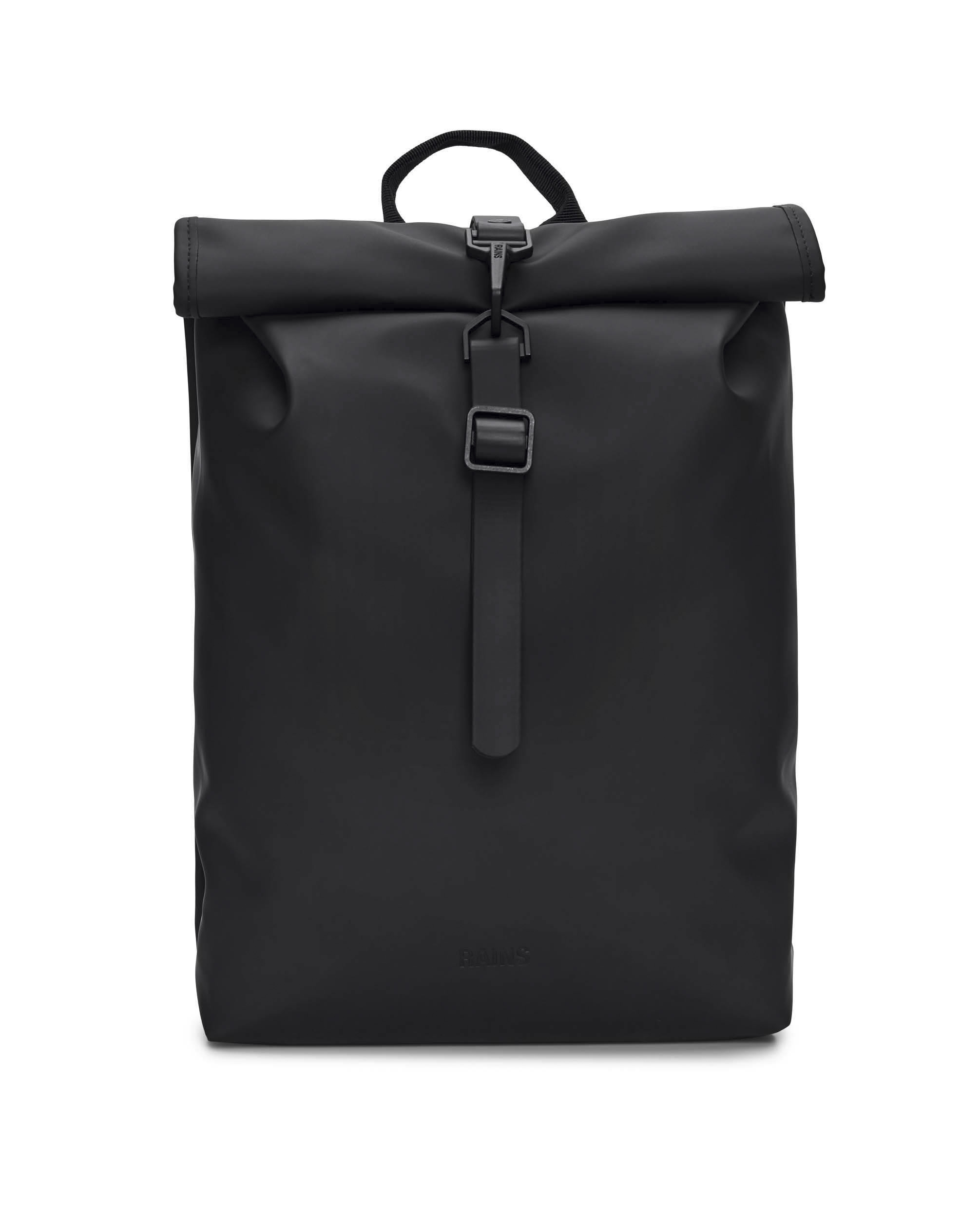 Zaino Rains Rolltop Mini nero con gancio di chiusura