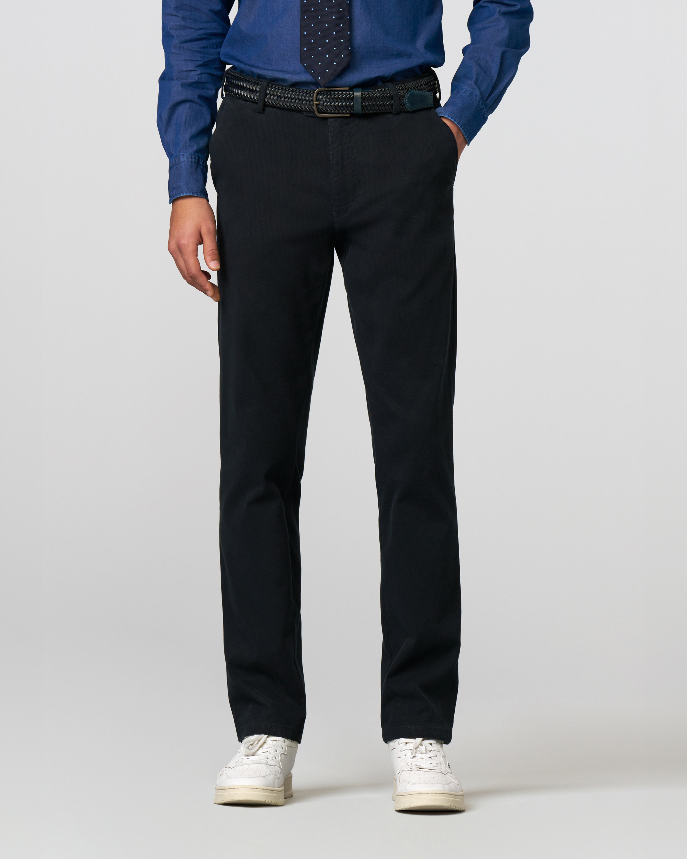 Pantalone chino Oslo blu in cotone stretch micro rombetto drop 4