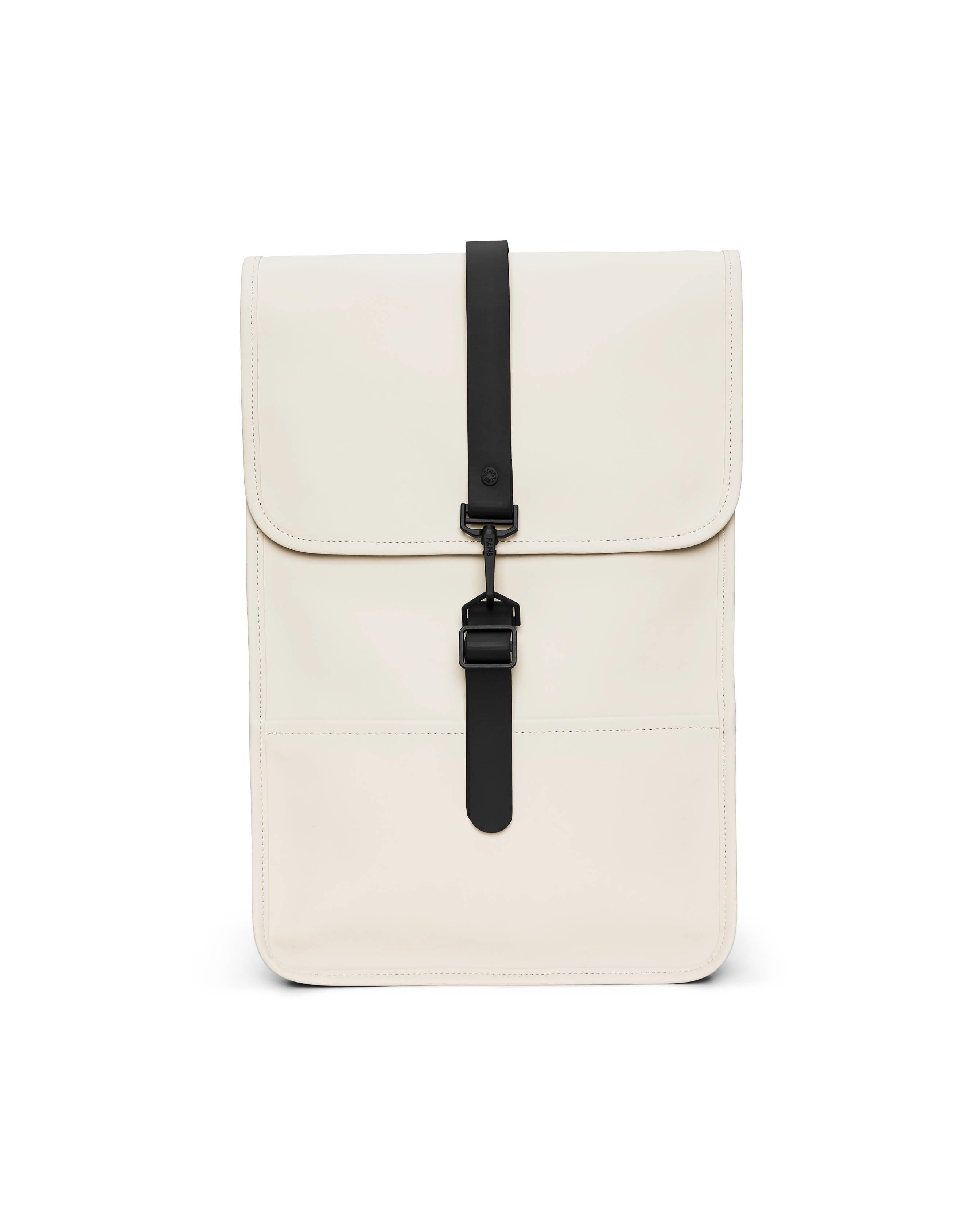Zaino Backpack Mini beige in tessuto tecnico impermeabile effetto gommato con patta