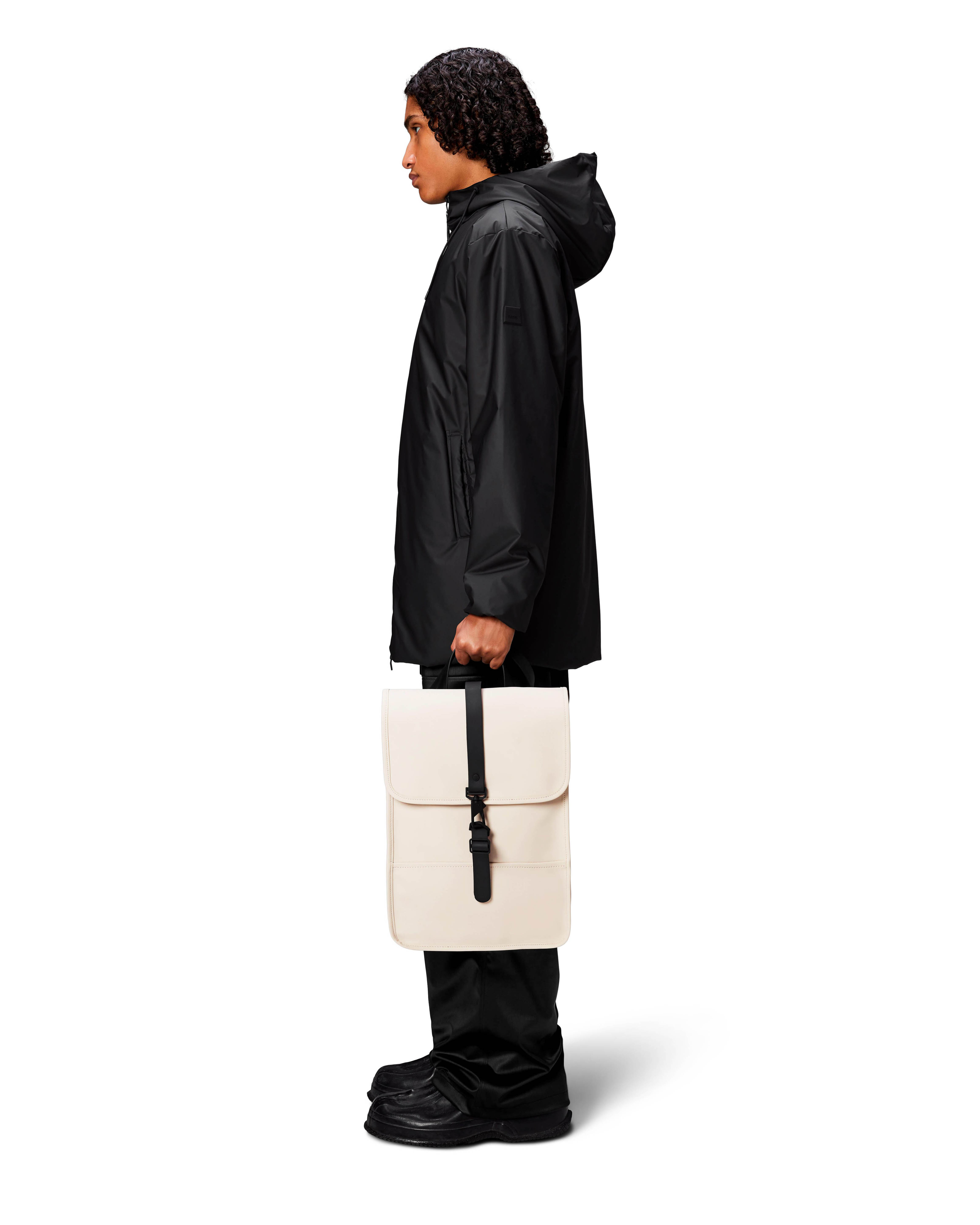Zaino Backpack Mini Rains beige in tessuto tecnico impermeabile effetto gommato con patta image