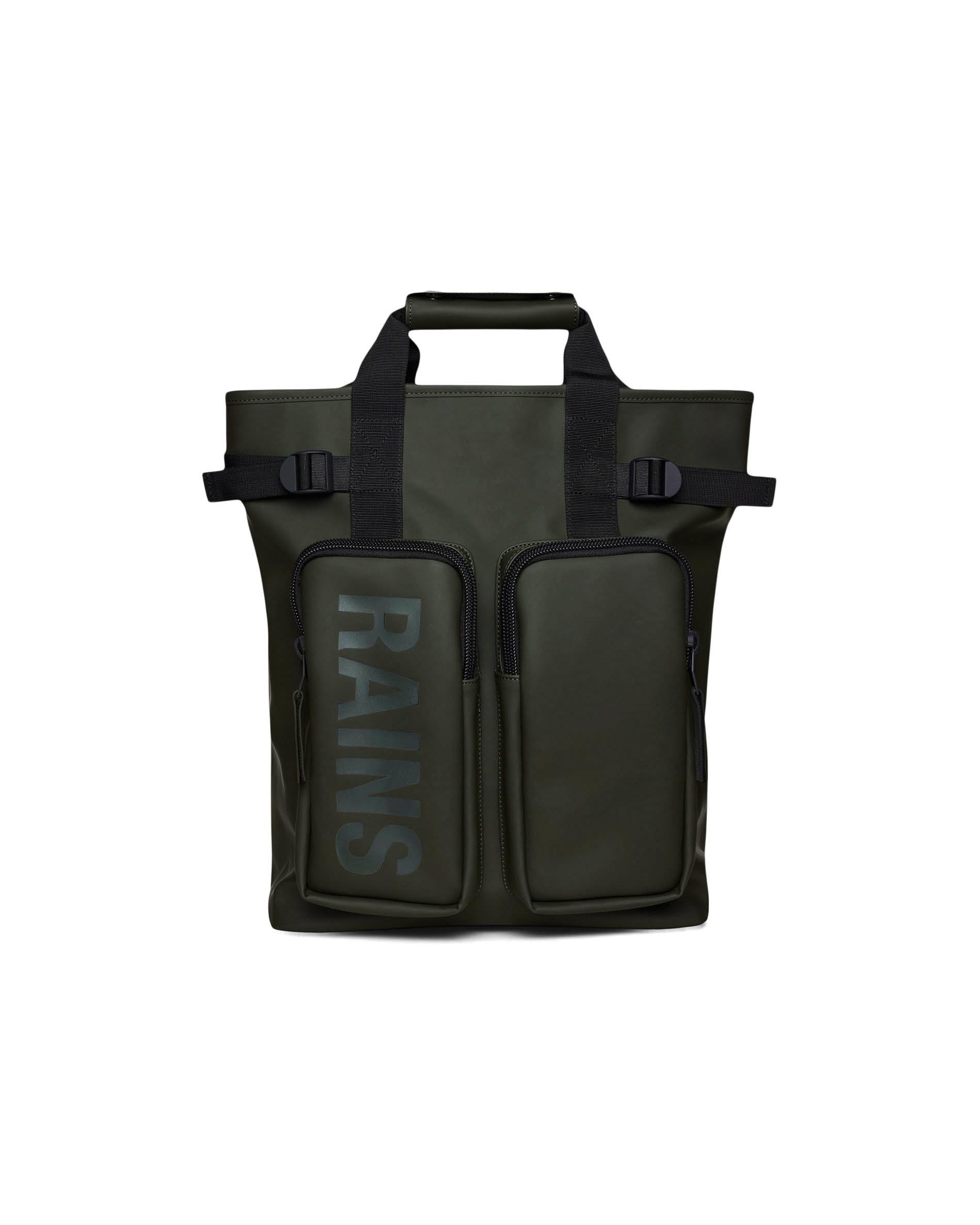 Texel Tote Backpack Rains verde militare in tessuto impermeabile effetto gommato