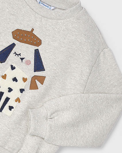 Felpa Mayoral in misto cotone stretch girgia effetto lurex con cagnolino image