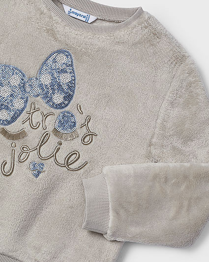 Felpa Mayoral grigia in punto pelliccia con ricamo pailletes image