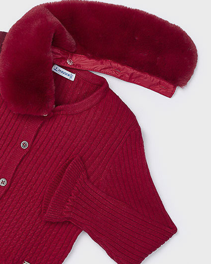 Cardigan rosso Mayoral in viscosa a coste con collo pelliccia image