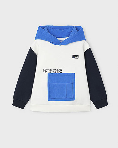 Felpa in cotone stretch a tre colori con cappuccio e tascone