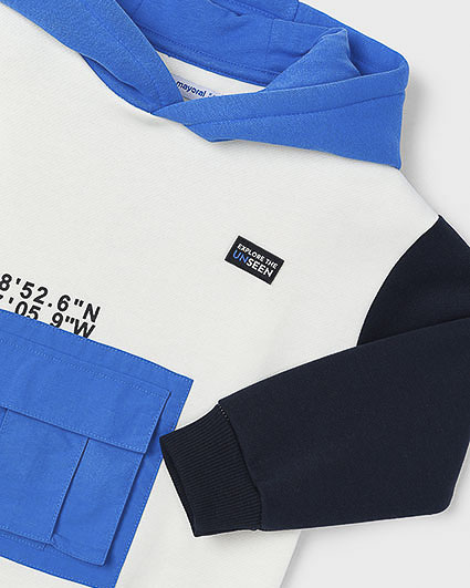 Felpa in cotone stretch a tre colori con cappuccio e tascone image