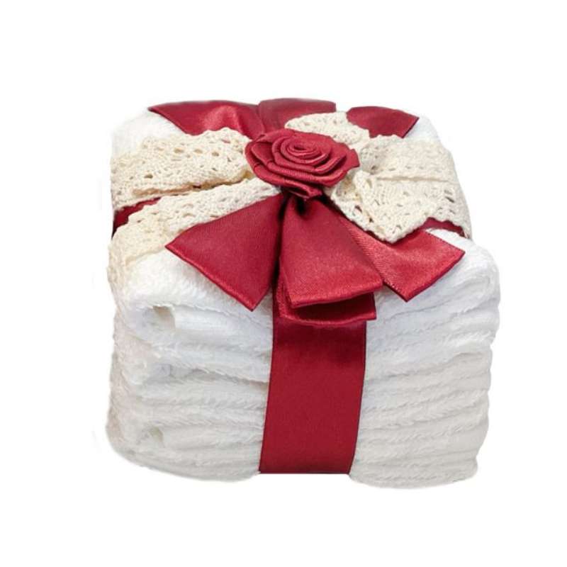 4er-Set GLORIA-Schwammbadwaschlappen mit Weihnachtsschleife