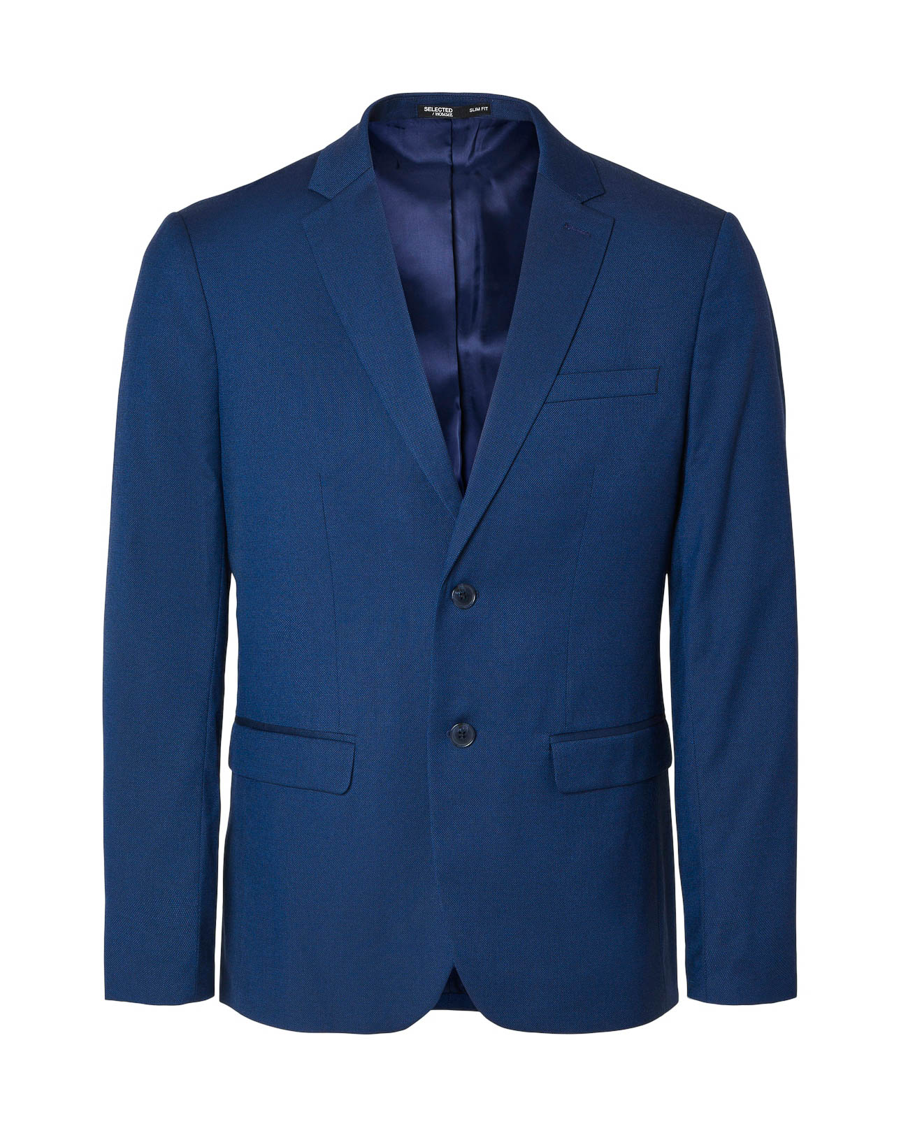 Blazer color indaco slim-fit in tessuto armaturato di misto viscosa con chiusura monopetto