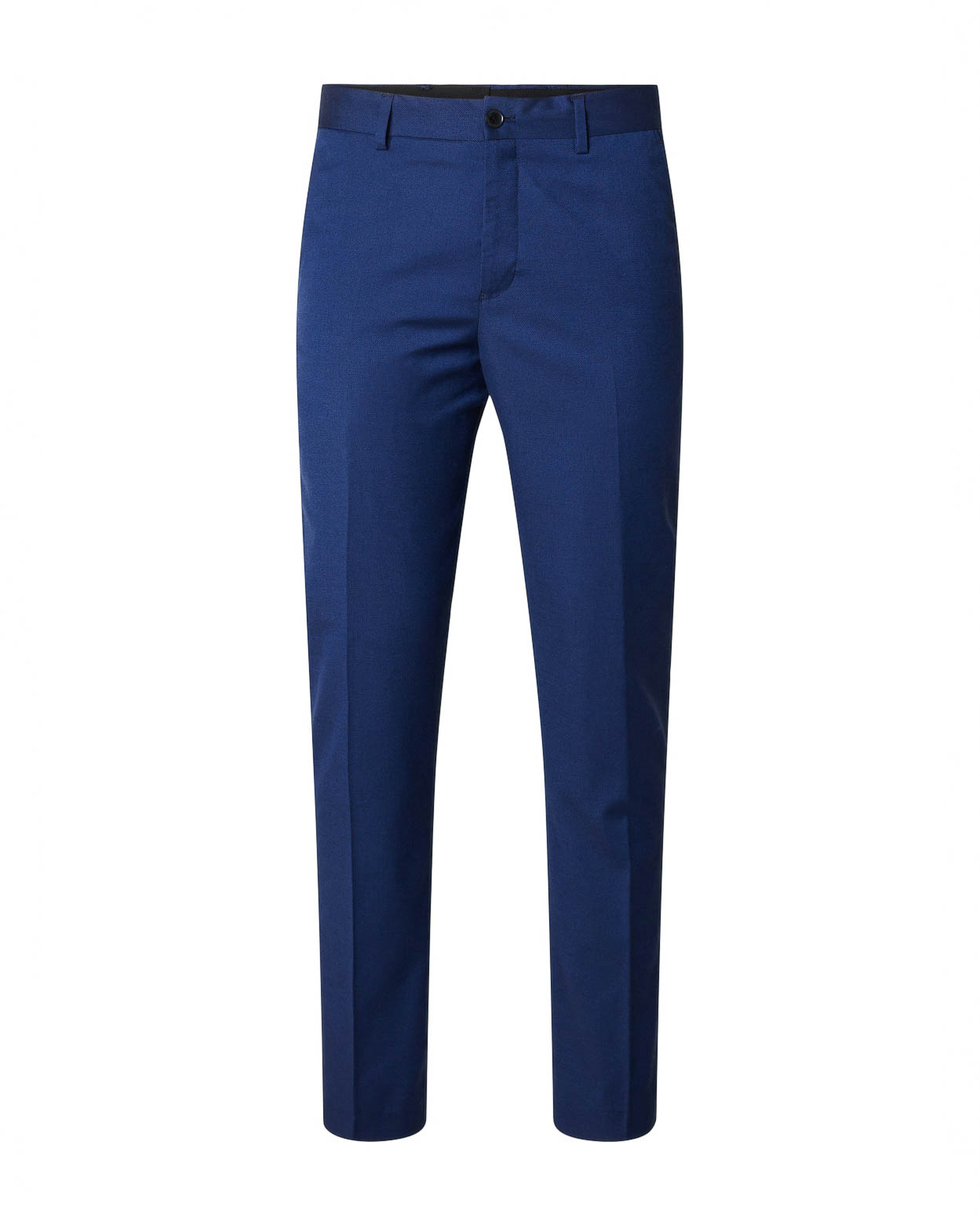 Pantalone blu indaco slim-fit in tessuto armaturato di misto viscosa con piega stirata fronte e retro