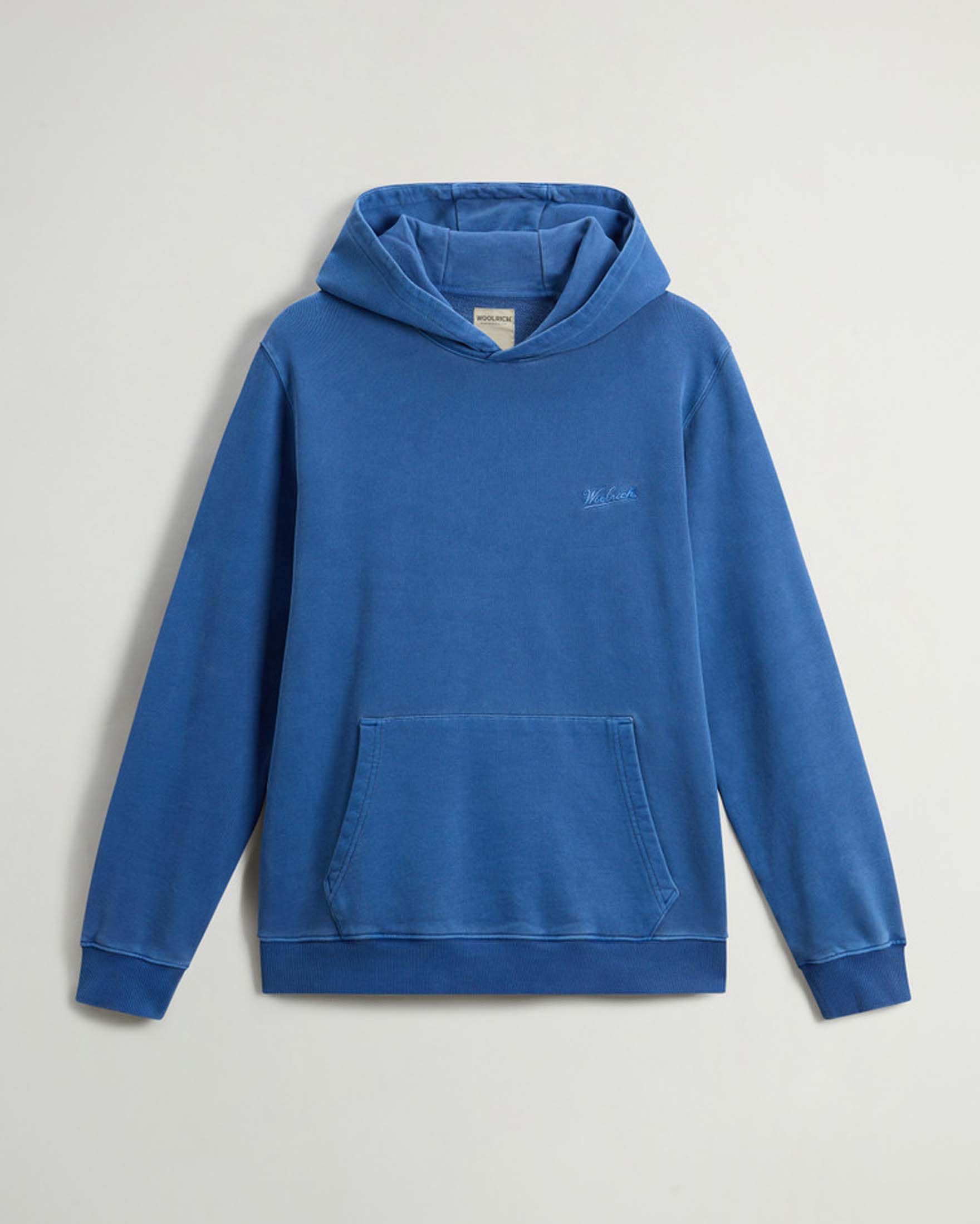 Felpa blu royal con cappuccio in puro cotone tinta in capo