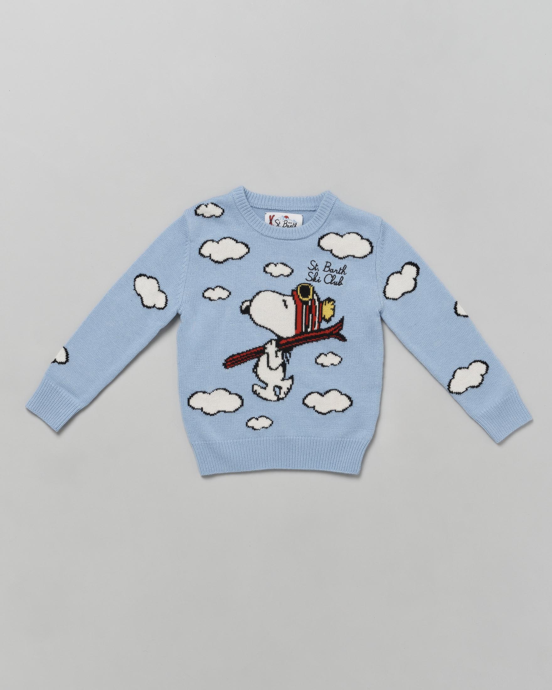 Maglia MC2 Saint Barth azzurra in lana e cashmere con Snoopy nuvolette
