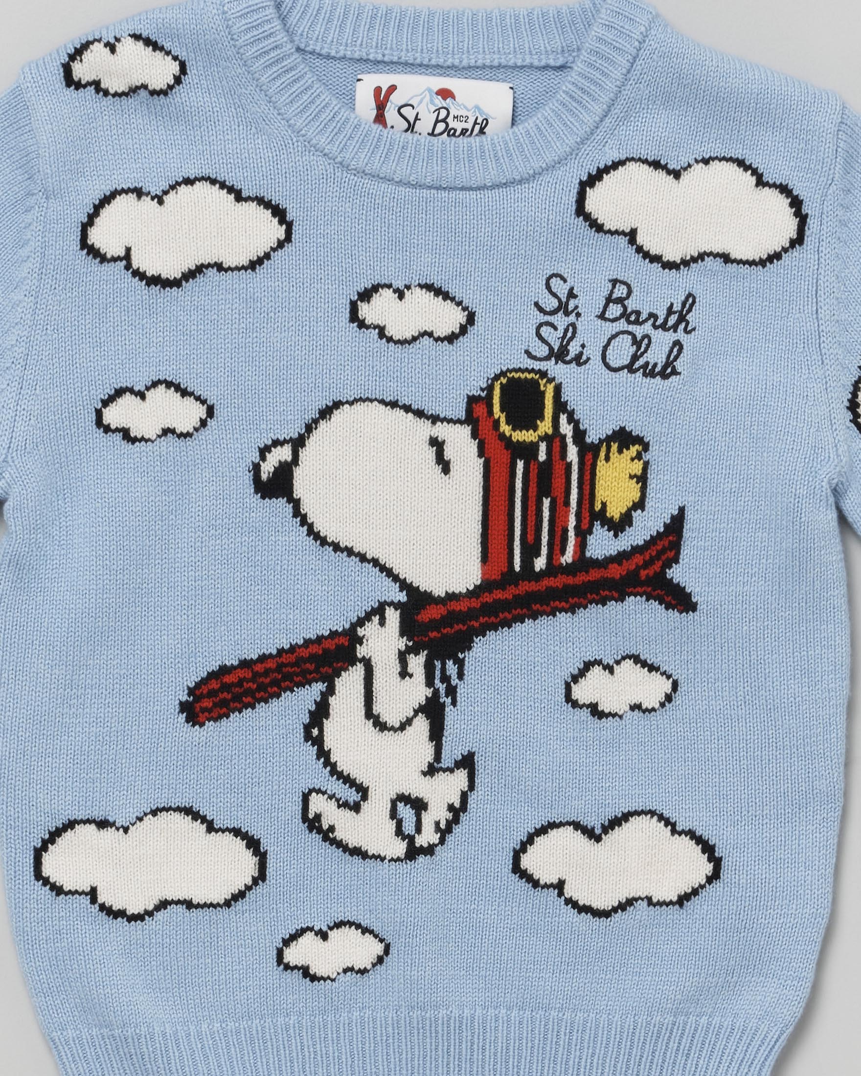 Maglia MC2 Saint Barth azzurra in lana e cashmere con Snoopy nuvolette image
