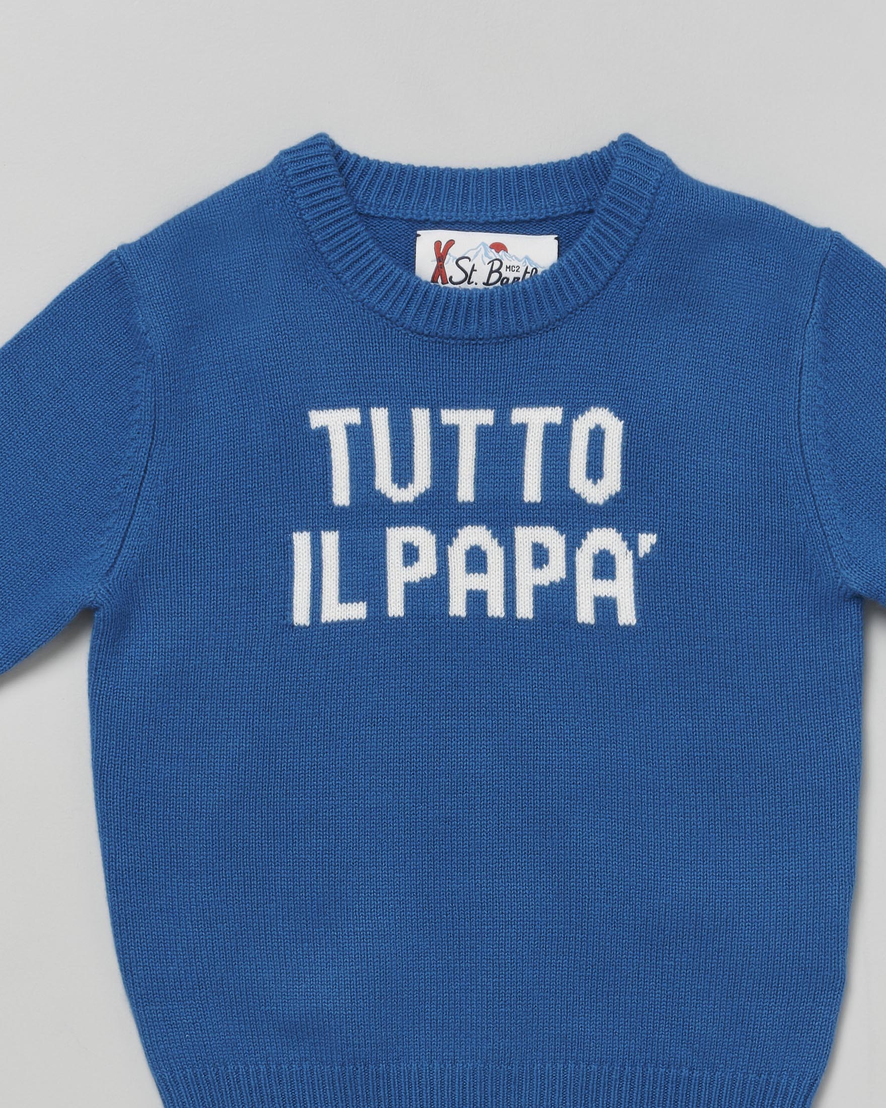 Maglia MC2 Saint Barth blu royal in misto lana e cashmere con scritta bianca 'Tutto il papà' image